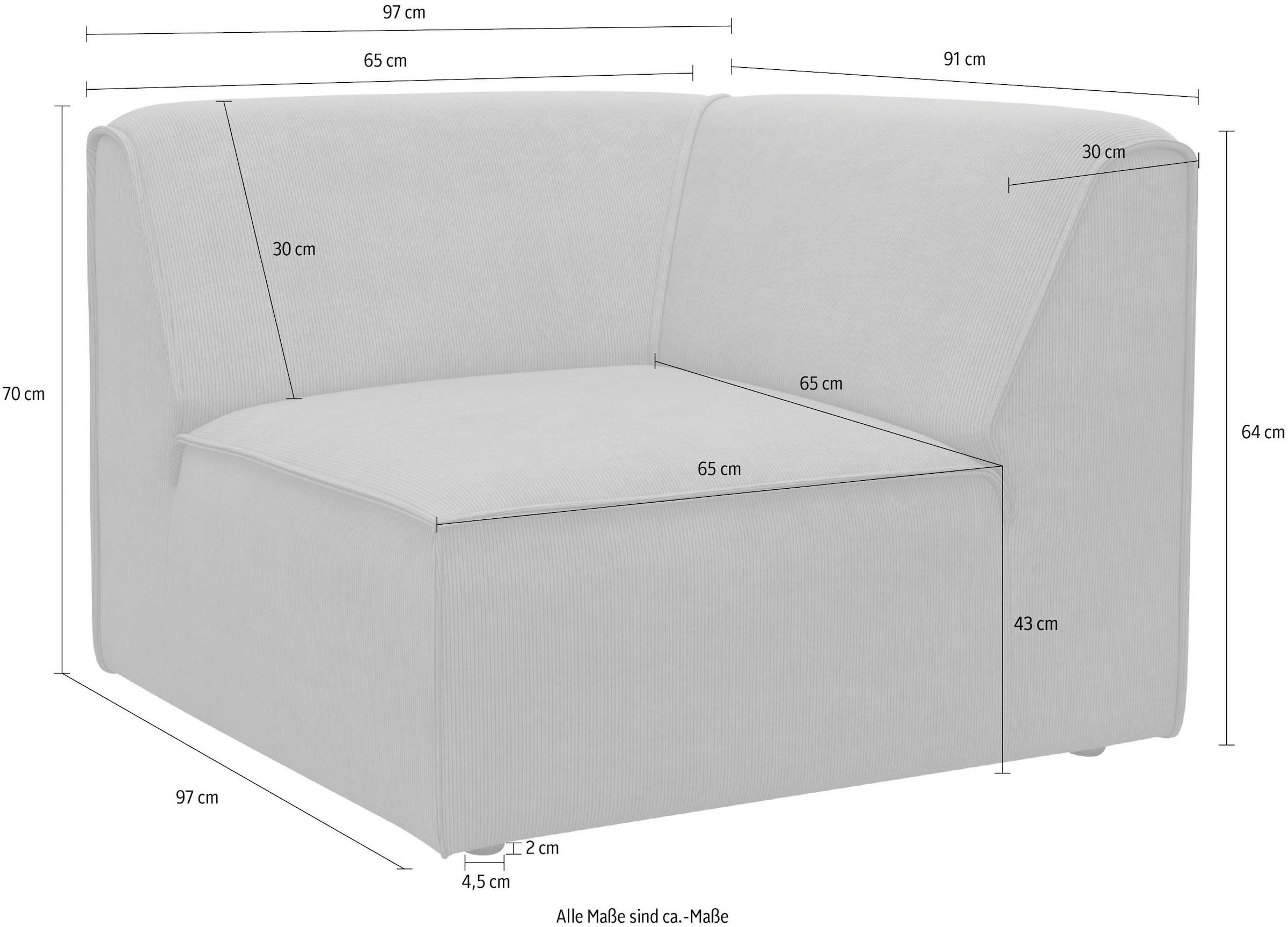 RAUM.ID Sofa-Eckelement »Merid, Sofaelement, Masse B/T/H: 97/97/46 cm«, als Modul oder separat verwendbar, für individuelle Zusammenstellung