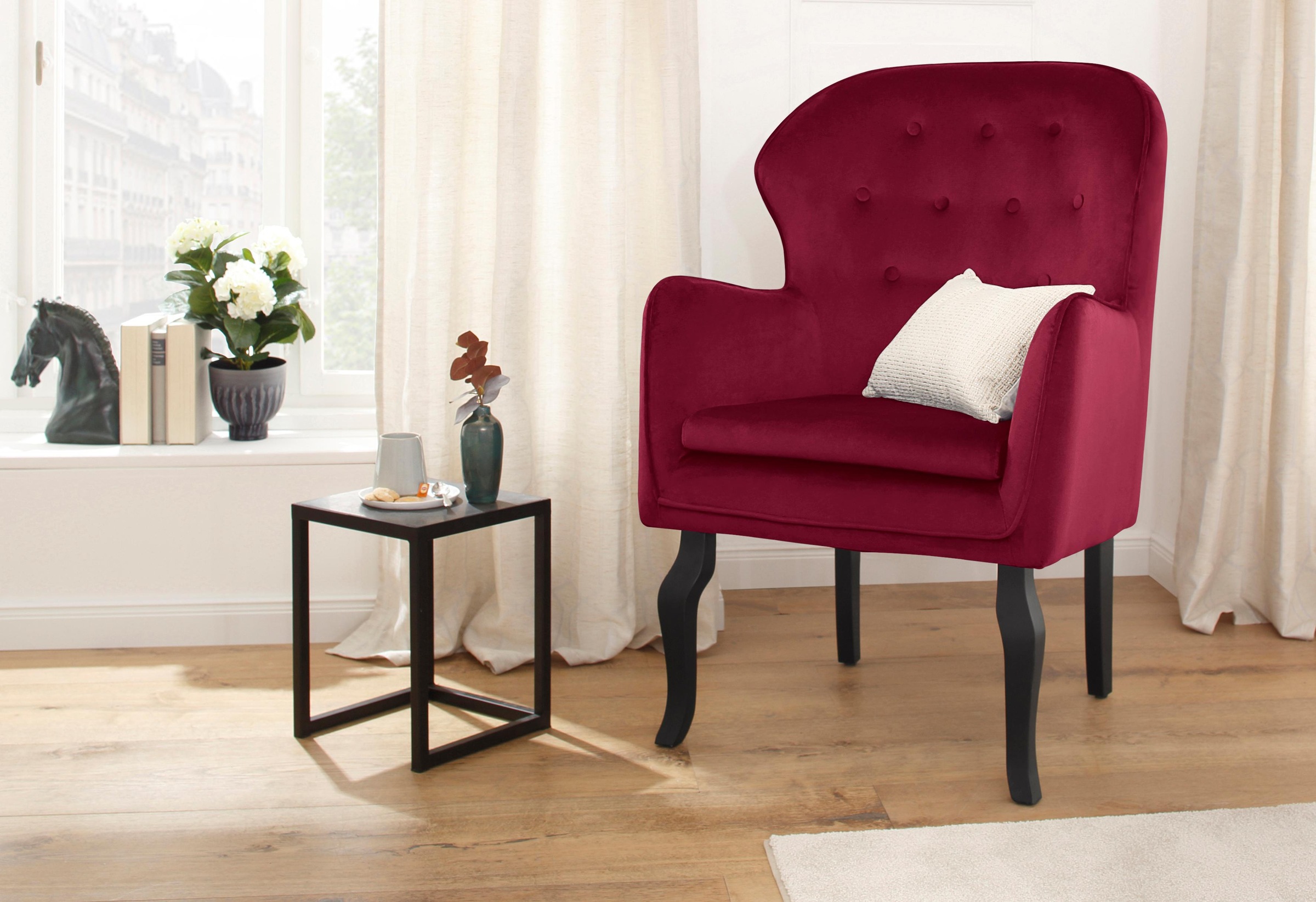 Image of Home affaire Stuhl »Houston«, Samtoptik, mit Keder, Knopfheftung und gefrästen Vorderbeinen bei Ackermann Versand Schweiz