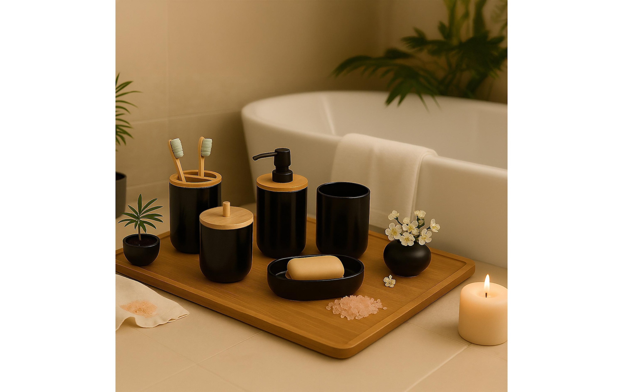 relaxdays Set d'accessoires de salle de bain »7-teilig«