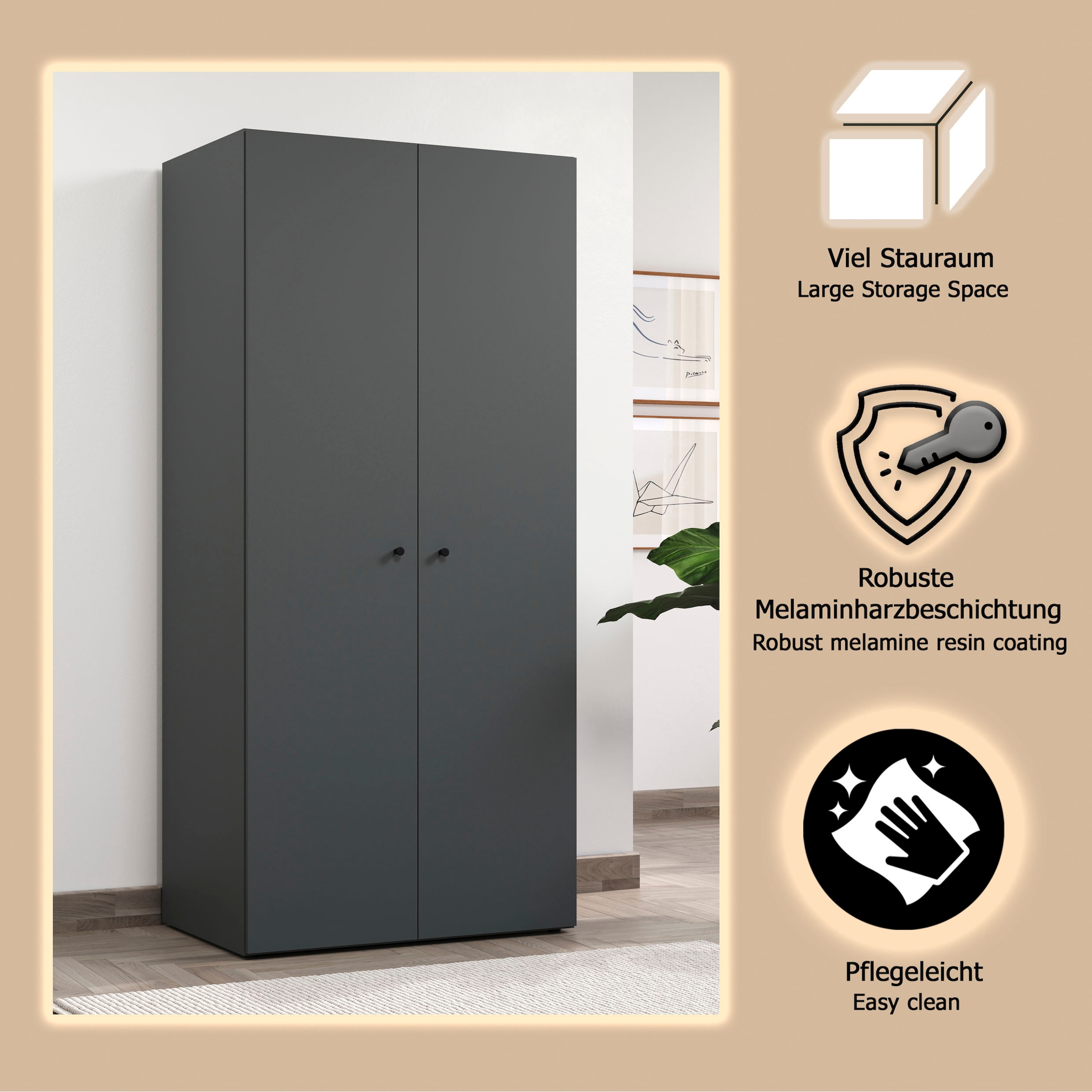 INOSIGN Kleiderschrank »Jersey Schlafzimmerschrank Garderobe Bestseller Schrank«, Drehtürenschrank mit modernen Griffen