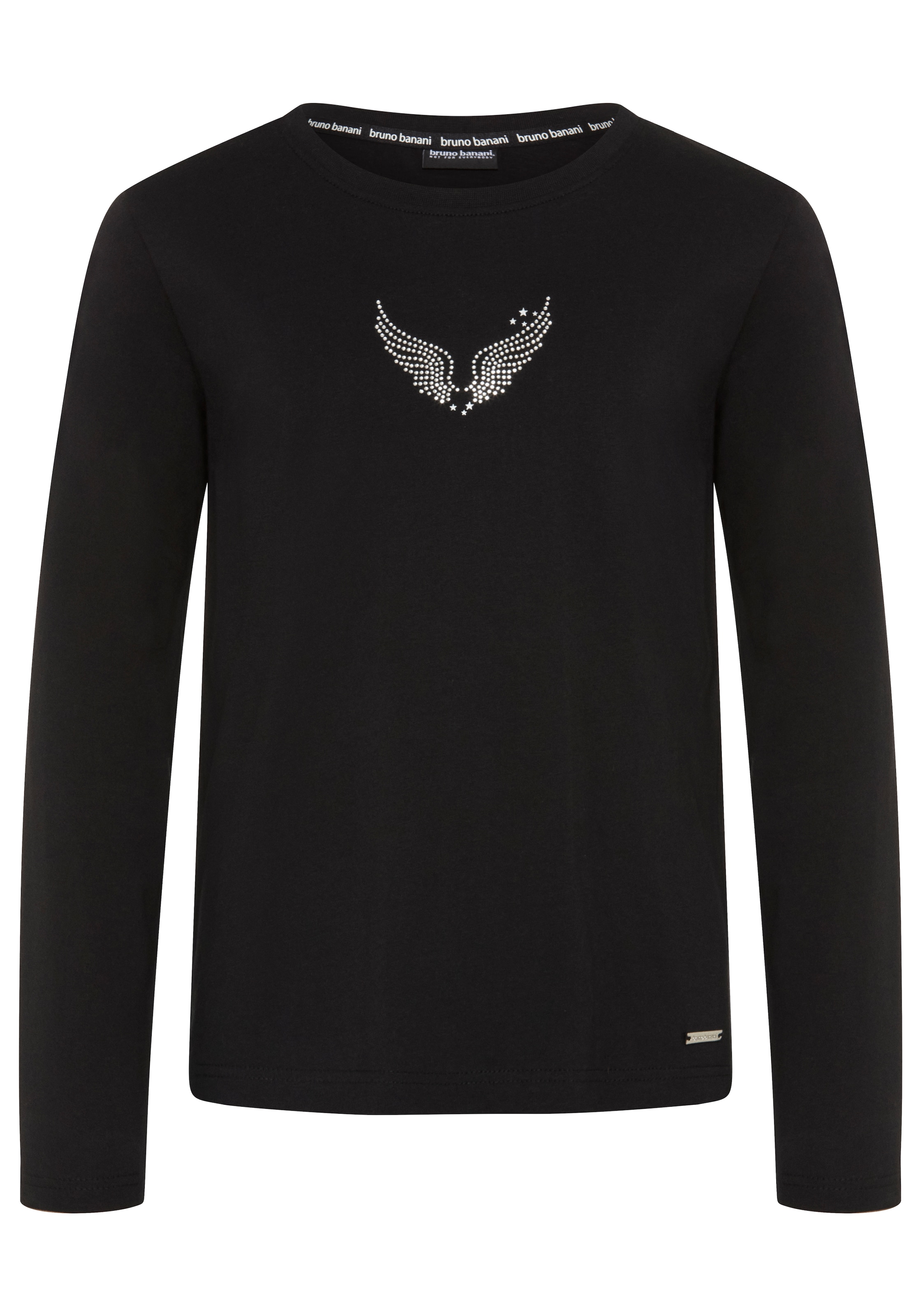 Bruno Banani T-shirt à manches longues »Shirt mit Strass-Stein Applikation vorne und gross hinten« T-shirt manches longues avec application d'ailes d'ange, coupe basique longueur hanches