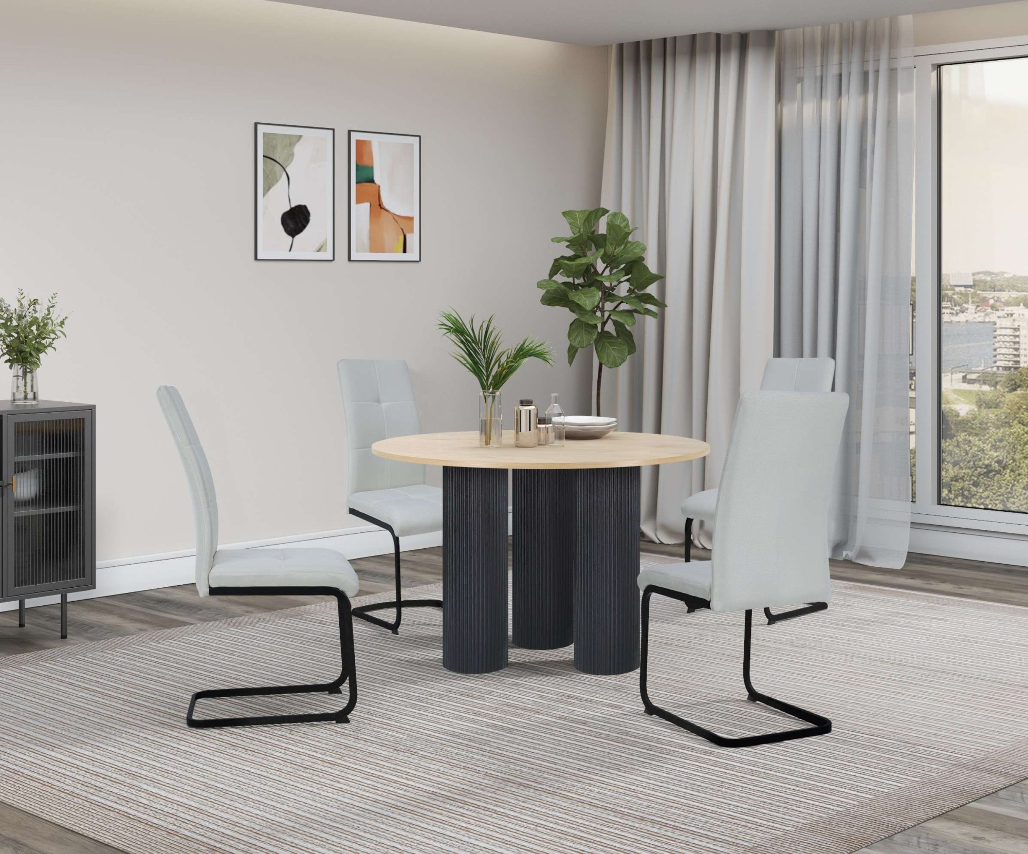 GOODproduct Esstisch »Mandan« rund, 110x110 cm, 25 cm runde Beine mit Rillenstruktur, Höhe 76 cm