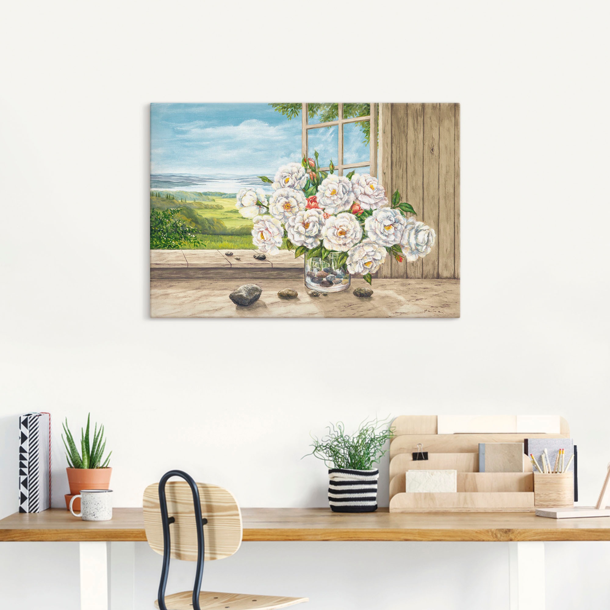 Artland Wandbild »Weisse Rosen am Fenster«, Blumen, (1 St.), als Alubild, Leinwandbild, Wandaufkleber oder Poster in versch. Grössen