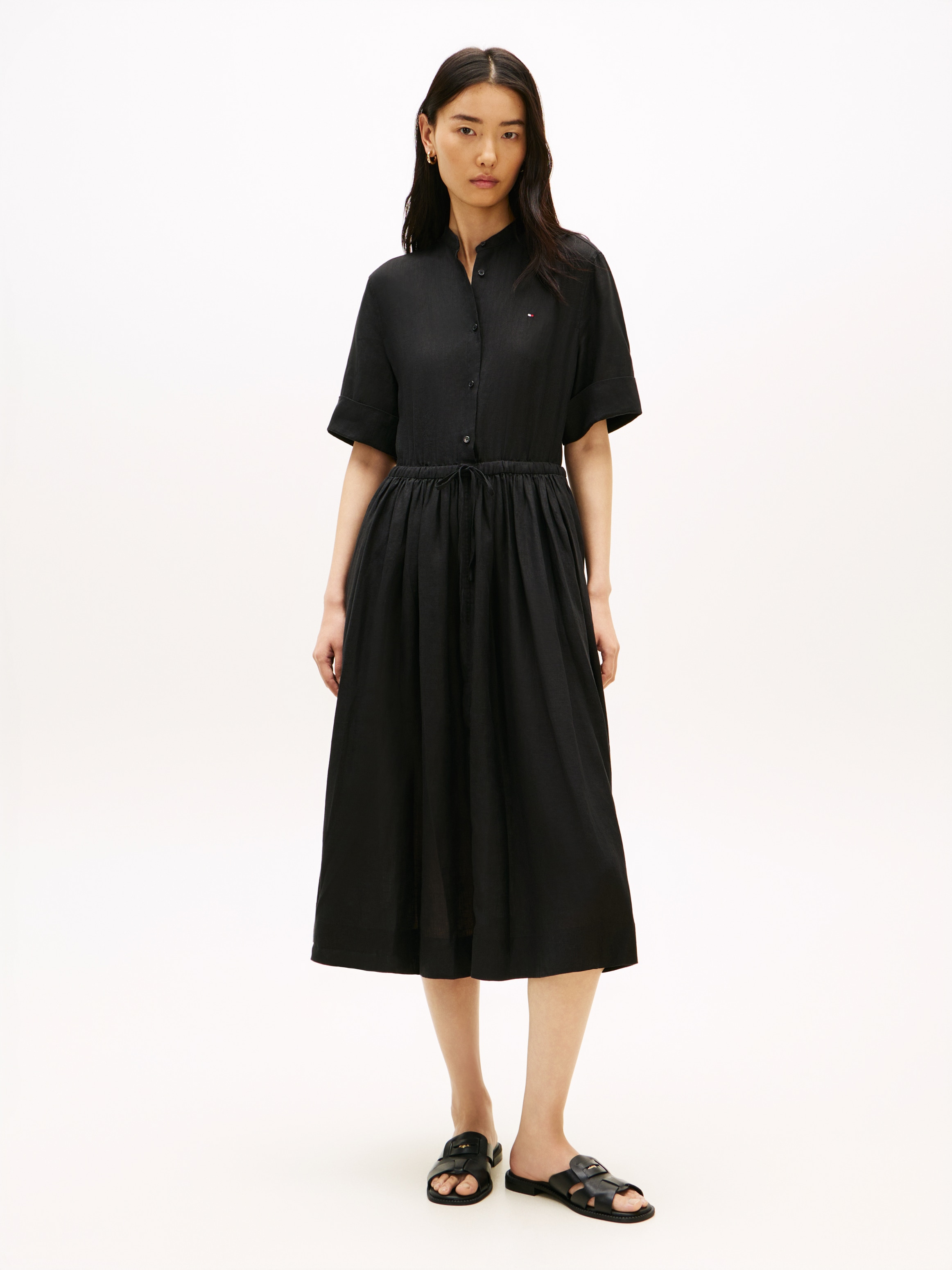 Tommy Hilfiger Sommerkleid »ESS LINEN MIDI SS SHIRT DRESS« mit Faltenrock