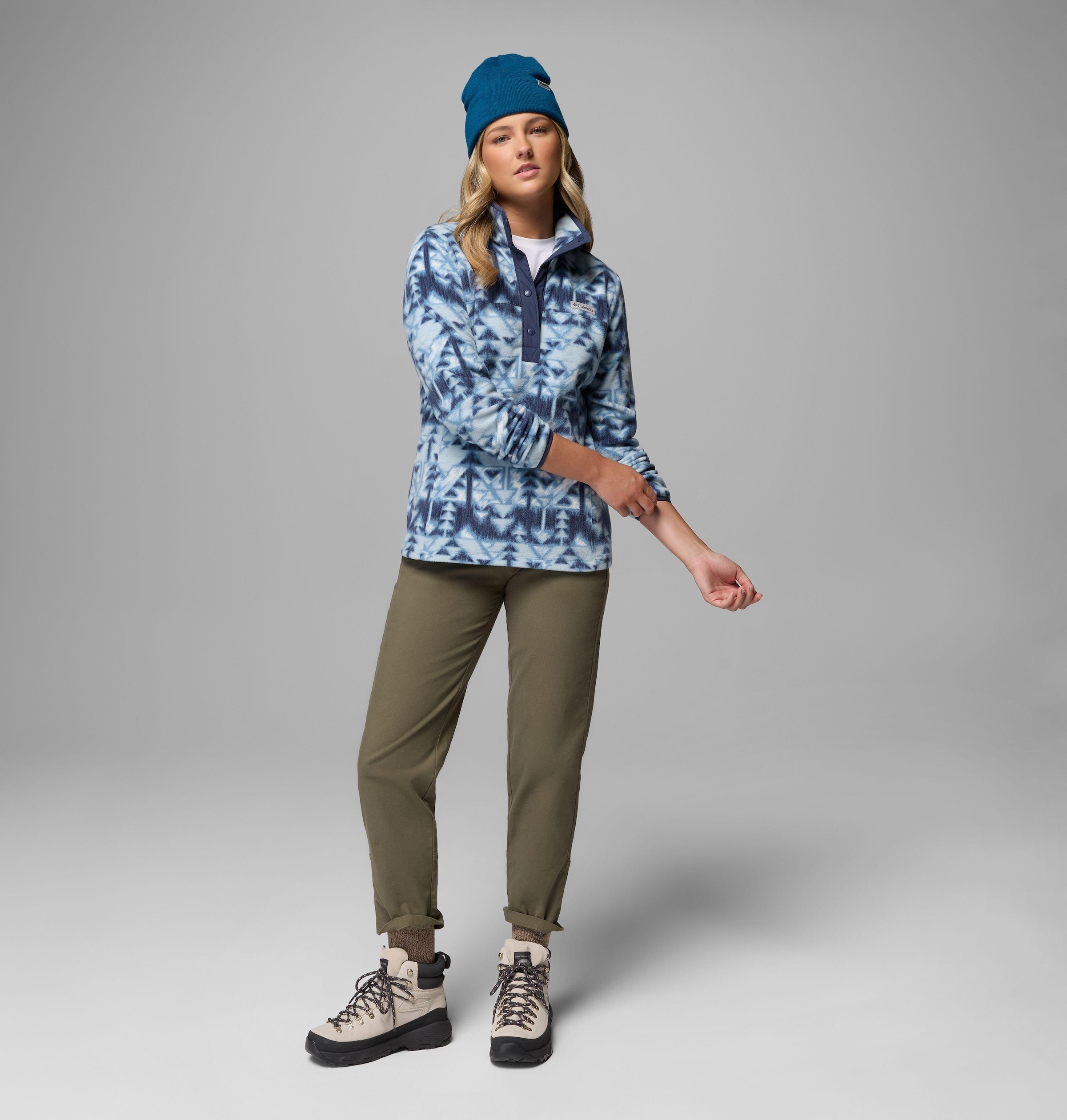 Columbia Pull en polaire »Benton Springs Printed 1/2 Snap«, 39 : avec fermeture à boutons-pression moitié, design manches longues, en nylon
