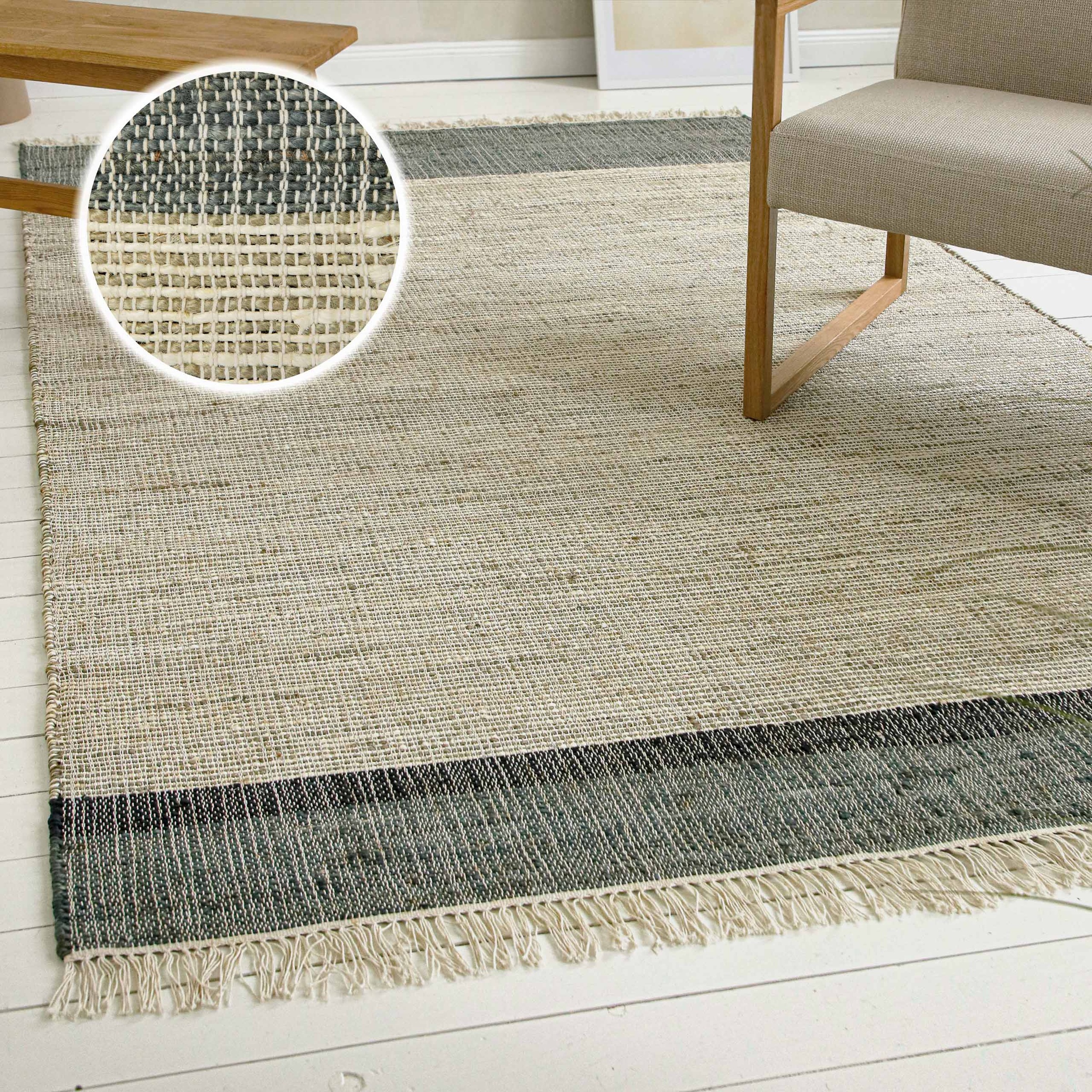 Image of GOODproduct Teppich "Bennii" rechteckig 4 mm Höhe 80% Jute, handgewebt, mit Fransen, Wohnzimmer, Naturfaser