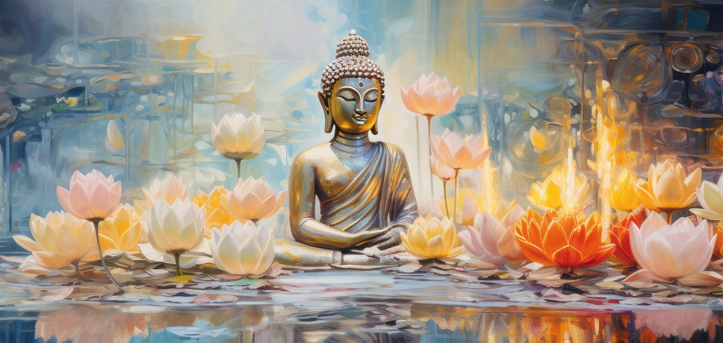 Image of Bönninghoff Leinwandbild "Wandbild BUDDHA 33x70 cm – Leinwandbild Keilrahmen Deko modern" Blumen Blumenbilder Buddha Buddhafigur Buddhismus Pflanzen Pflanzenbilder Spirituelle Bilder 1 Stk. tlg. auf Keilrahmen gespannt