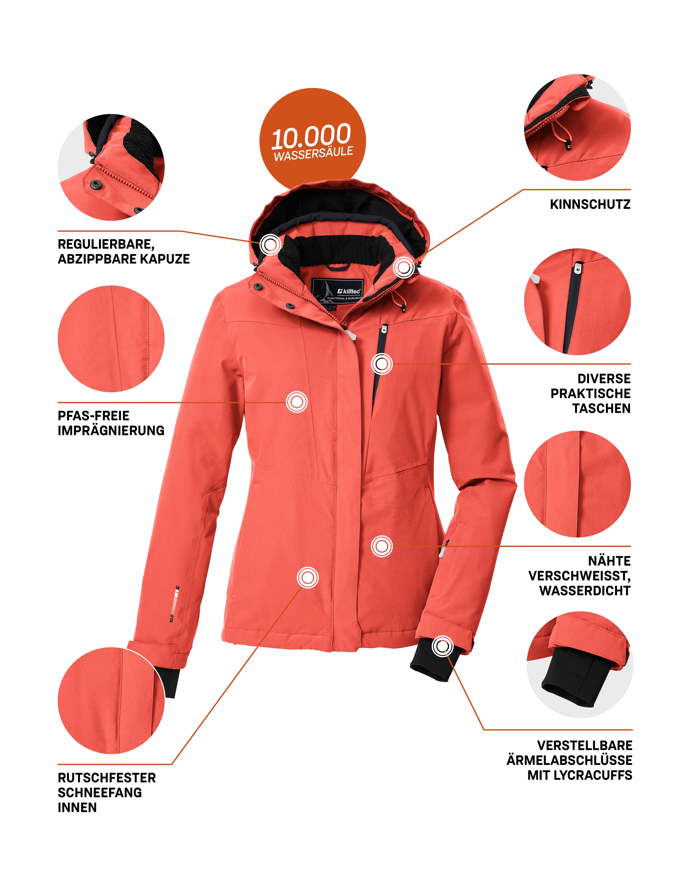 Killtec Skijacke »KSW 25 WMN SKI JCKT« Atmungsaktive, wasserdichte Skijacke mit abnehmbarer Kapuze