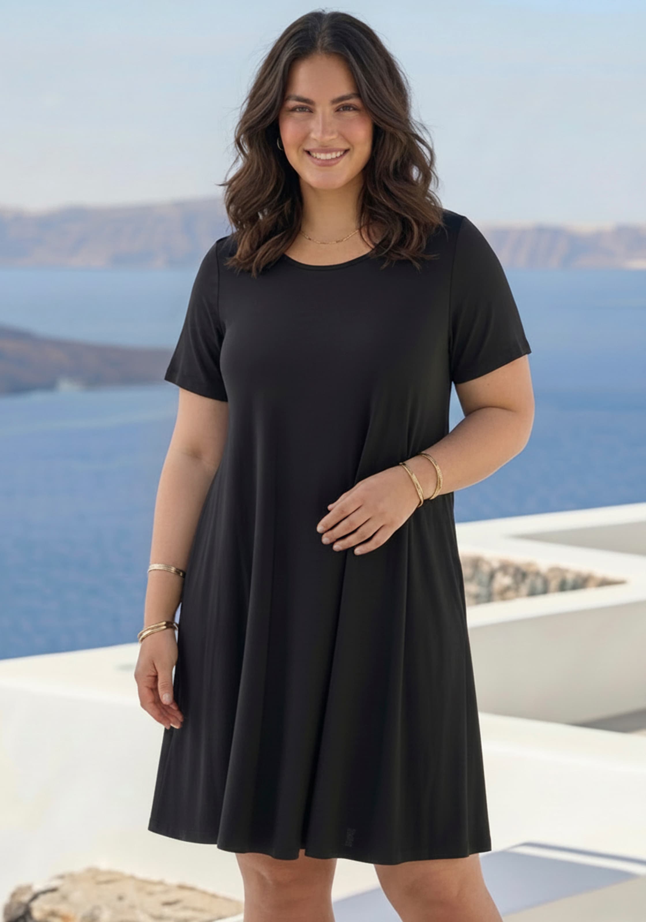 Image of Laura Scott CURVE Jerseykleid "Grosse Grössen" aus Single Jersey, elastische Viskosemischung, knielange A-Linie
