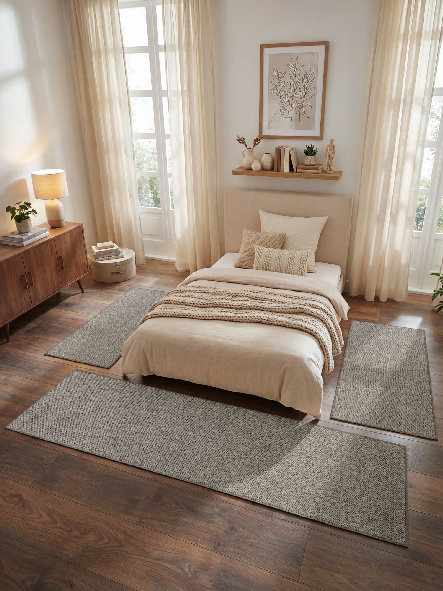 Image of HANSE Home Bettumrandung "Wolly 2" Höhe 12 mm 3 Stk. tlg. Bettvorleger, 3-teiliger Läufer Set, Unifarben, Kurzflor, Bettläufer