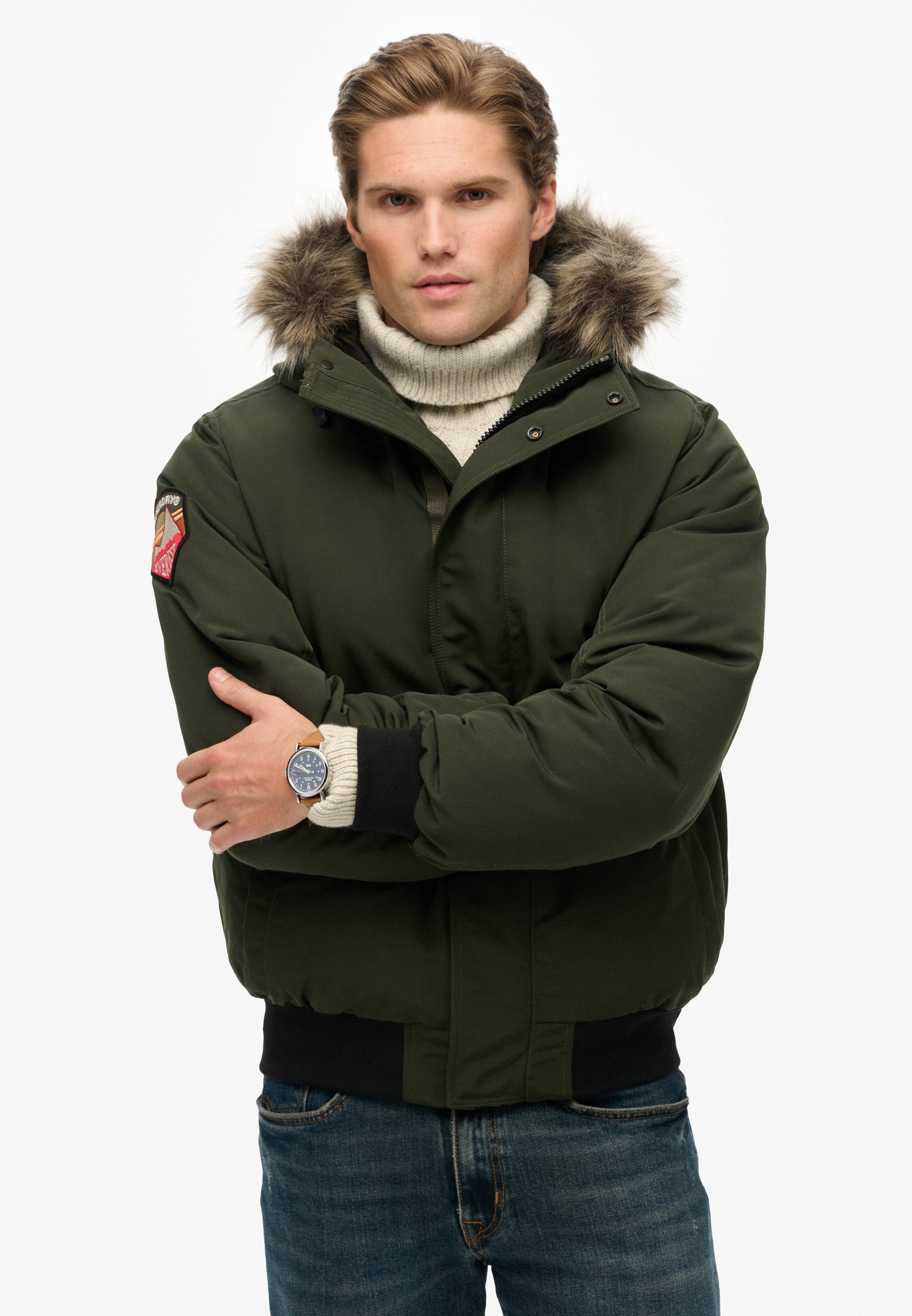 Image of Superdry Steppjacke "EVEREST FAUX FUR BOMBER JACKET" mit Kapuze