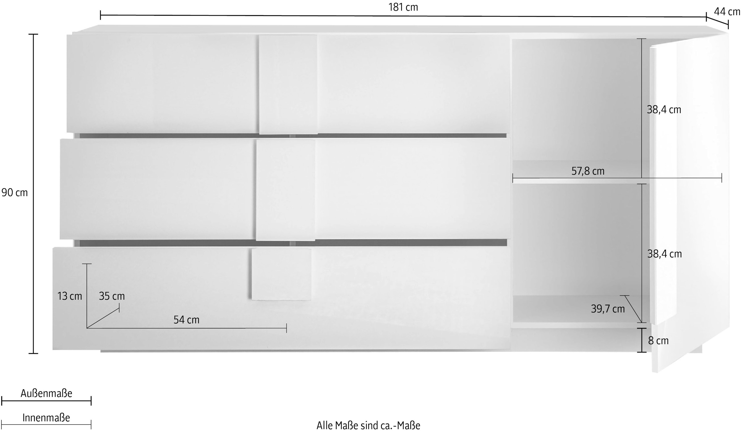 INOSIGN Sideboard »Jupiter, Breite 181 cm, Kommode 3 Türen- Soft Closing, 1 Schubkasten« , Anrichte, moderne Griffblende, FSC®, cleveres Stauraumkonzept
