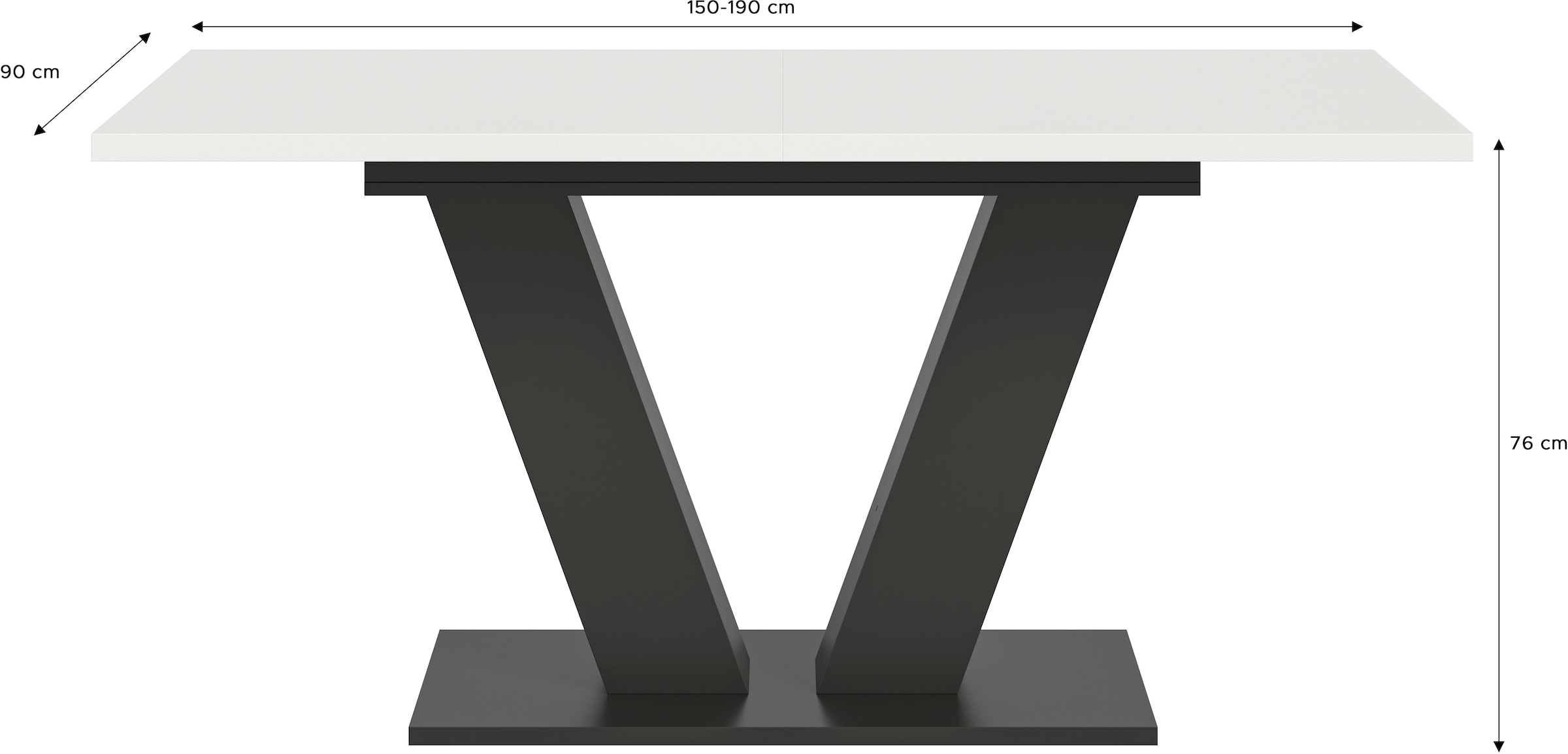 INOSIGN Esstisch »Motus, ausziehbar 150 -190 cm, inklusive 40 cm Einlegeplatte«, (Set, 1 St.), V-Gestell mit Bodenplatte, Tisch, Küchentisch, Esszimmer, Küche