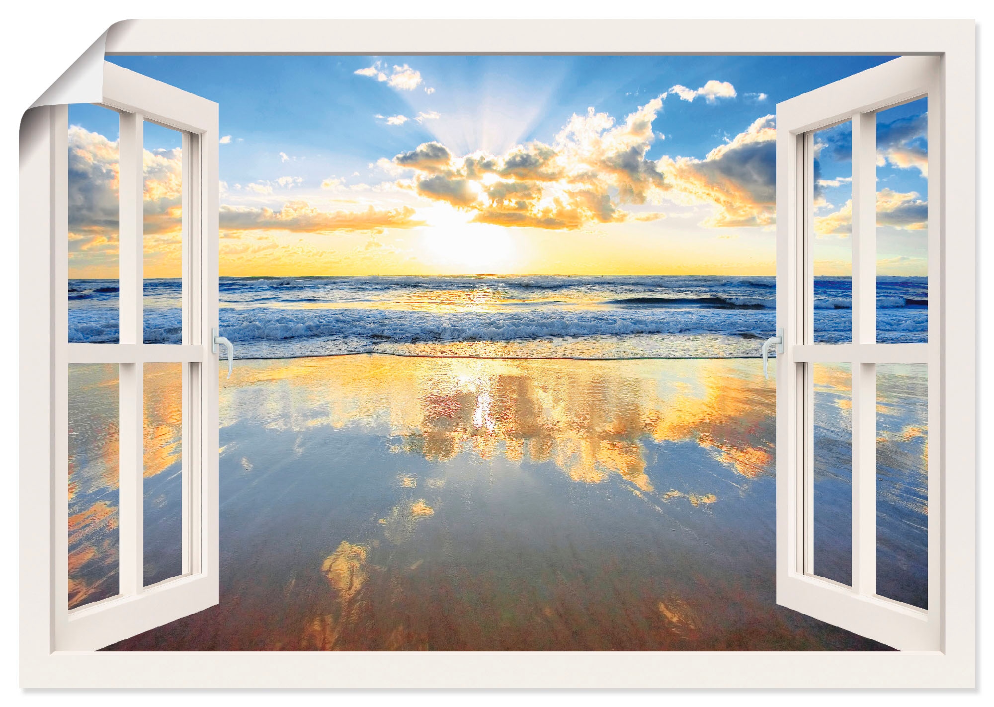Artland Wandbild »Fensterblick Sonnenaufgang Ozean«, Fensterblick, (1 St.),  als Leinwandbild, Wandaufkleber oder Poster in versch. Grössen kaufen