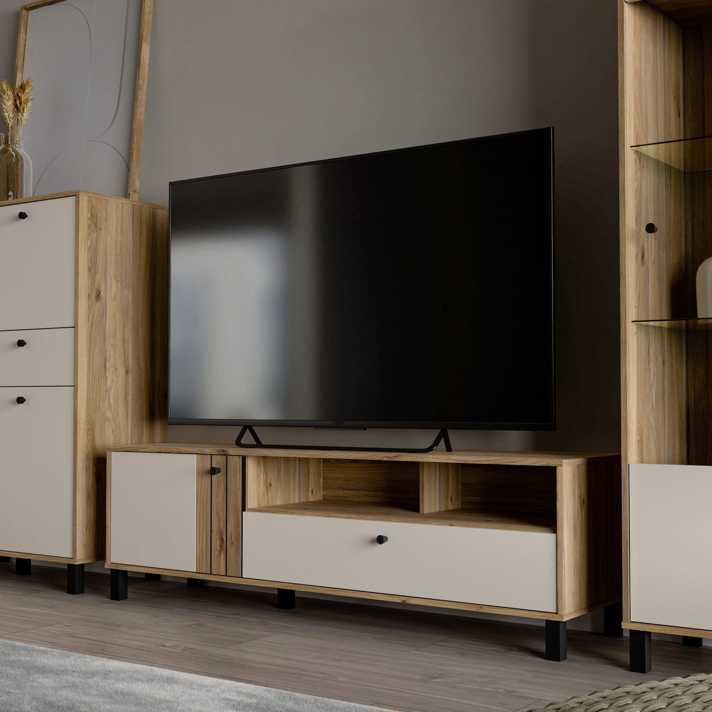 Image of FORTE Lowboard "KillarneyTV-Board, TV-Schrank" TV Board, Soft Close, Schublade, offene Fächer