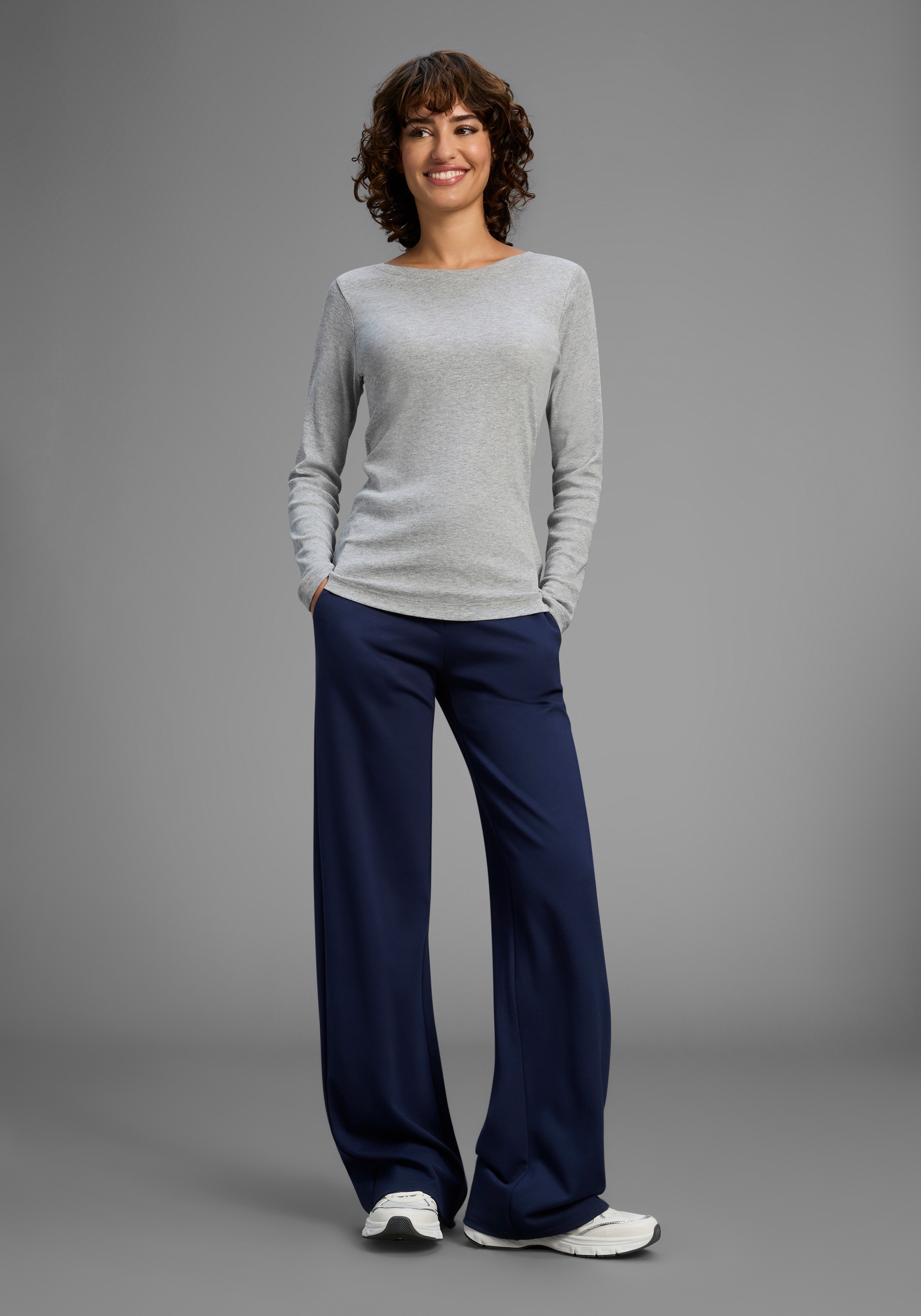 H.I.S Langarmshirt, figurbetonte Passform, Feinrippstoff aus Baumwolle und Viskose