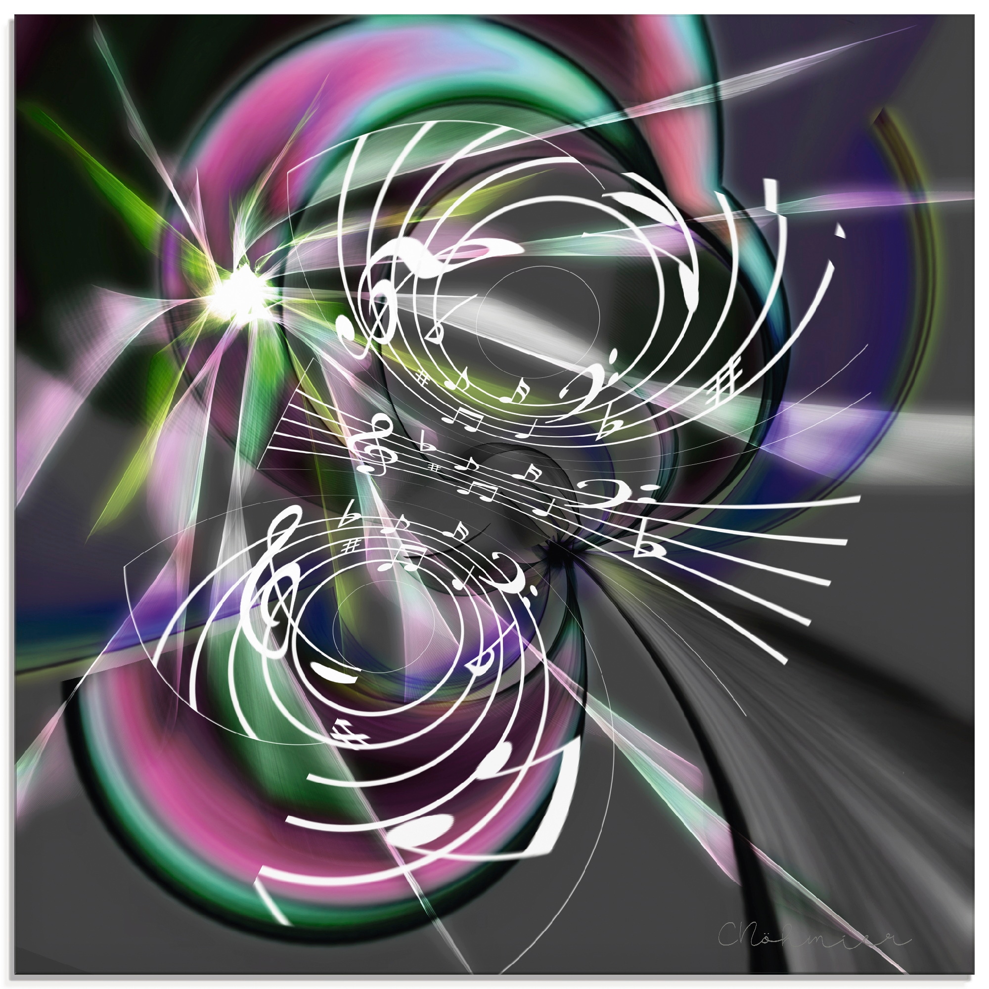 Image of Artland Glasbild "Fraktale Spielerei mit Noten" Symbole 1 Stk. tlg. in verschiedenen Grössen