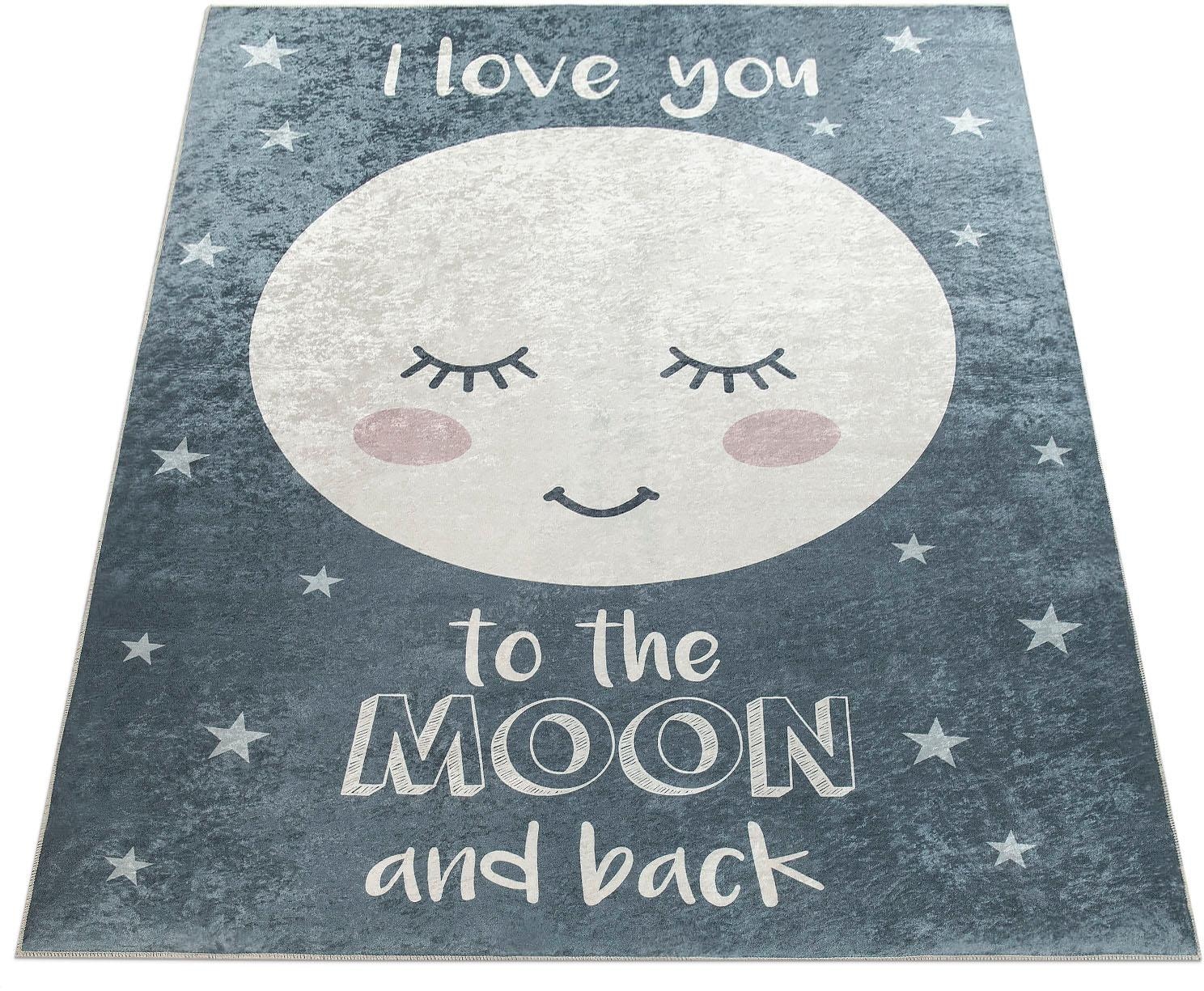 Image of Paco Home Kinderteppich »Aleyna 103«, rechteckig, 6 mm Höhe, Kinder Design, niedliches Mond Motiv mit Schriftzug, Kinderzimmer bei Ackermann Versand Schweiz