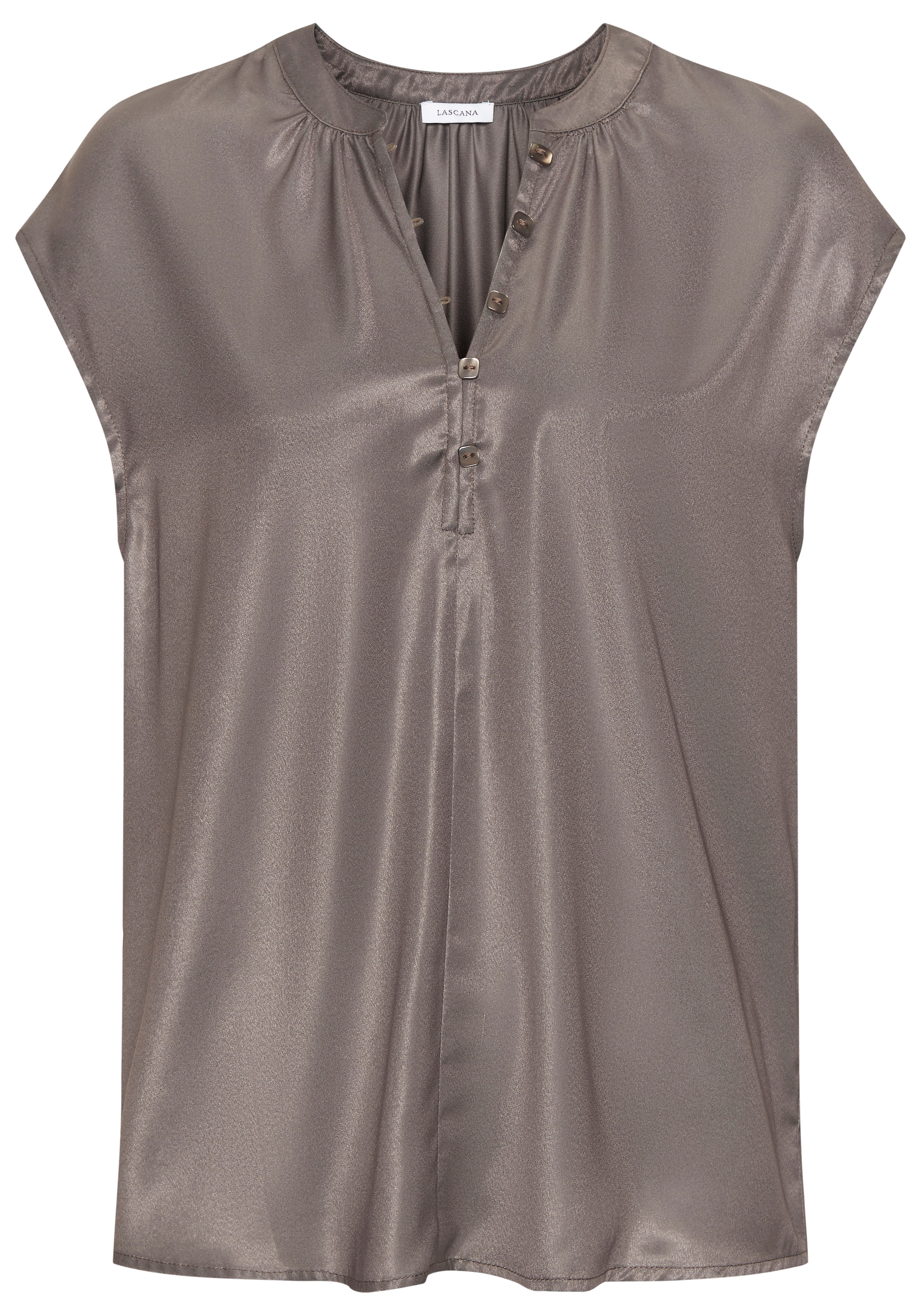 LASCANA Chemise en satin à manches courtes, blouse avec patte de boutonnage partielle, élégante et festive