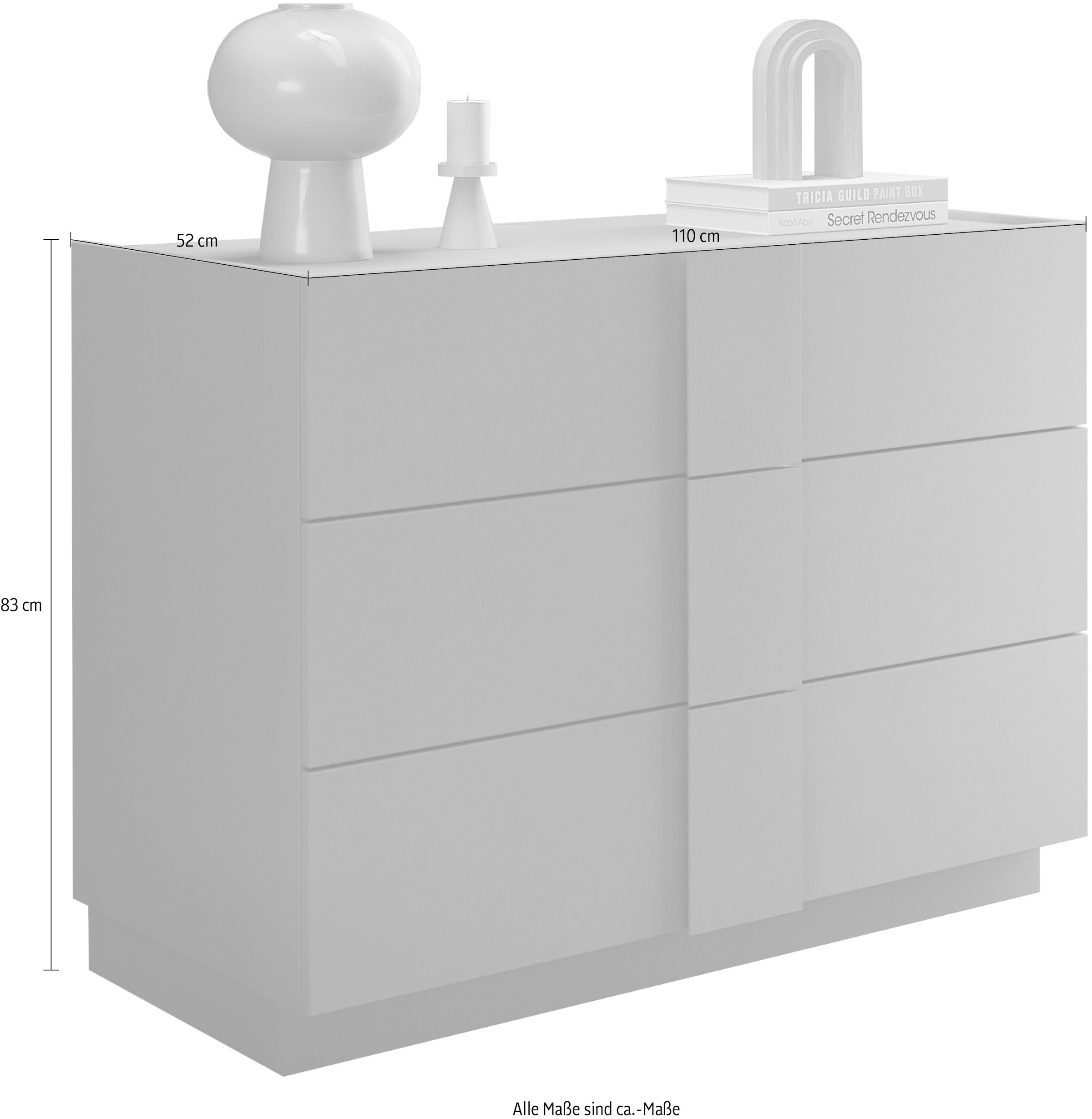 INOSIGN Schubkastenkommode »Jupiter, Kommode, Stauraumkommode, Beistellkommode, 2 Schubladen« B/T/H 110/83/52 cm, moderne Griffblende, trendiges Steingrau, kompakt