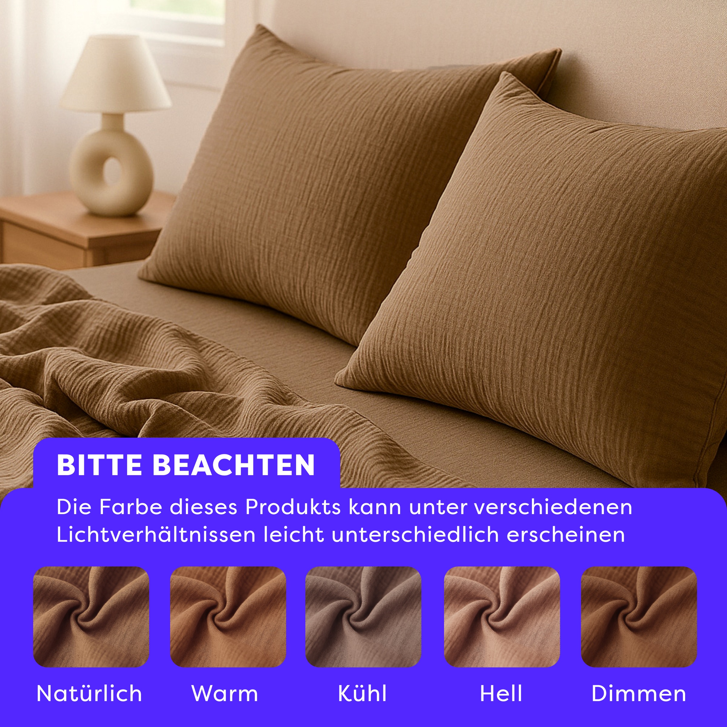 Wolkenfeld Bettwäsche »Wolkenfeld Premium Musselin mit Reissverschluss« 2 tlg. aus 100% Baumwolle – Atmungsaktiv & Weich – inkl. Kissenbezug 80x80