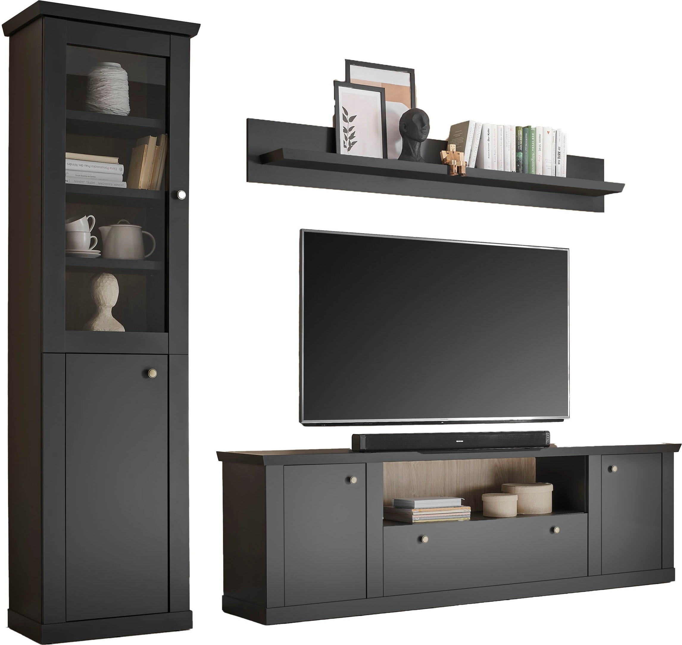 Home affaire Wohnwand »Lincoln, moderne Anbauwand, Komplettset im Landhausstil« Komplett-Set, 3 Stk. tlg.