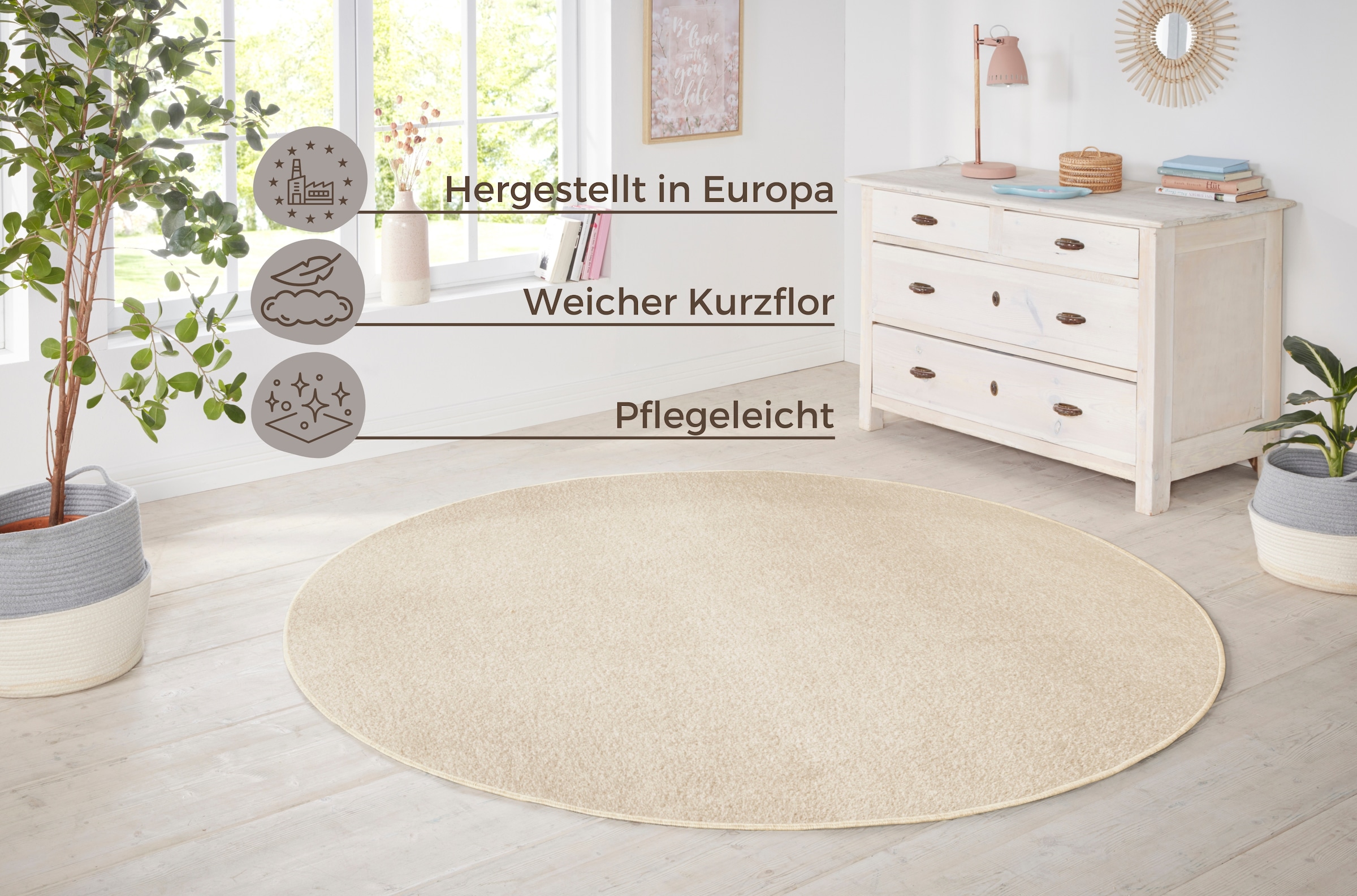 HANSE Home Teppich »Shashi«, rund, Kurzflor, Unifarben, Teppich, Weich, Esszimmer, Kinderzimmer, Flur