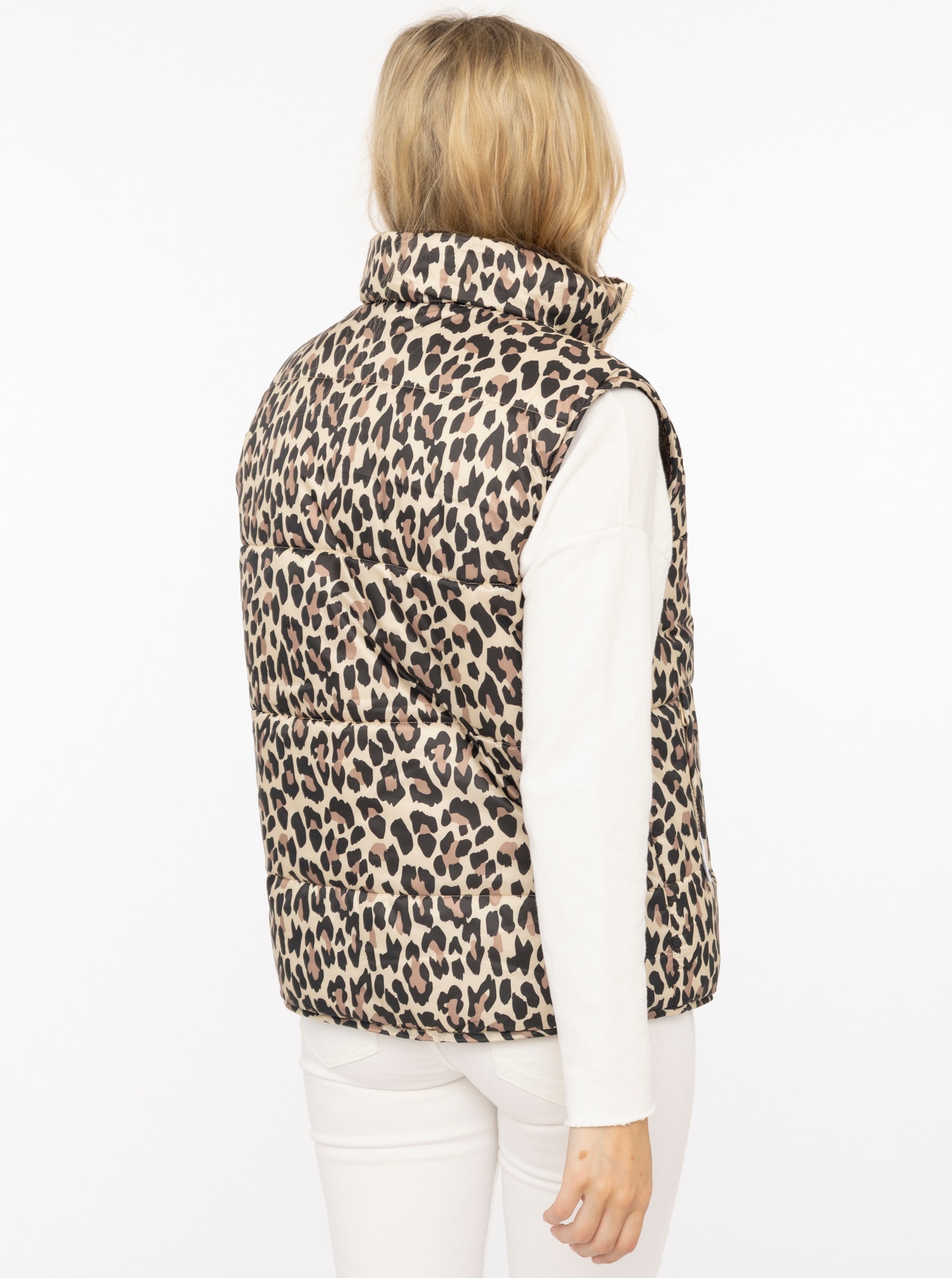 Zwillingsherz Gilet réversible »"Leo Teddy"« réversible, avec fermeture éclair, pendentif cœur, motif léopard, poches latérales