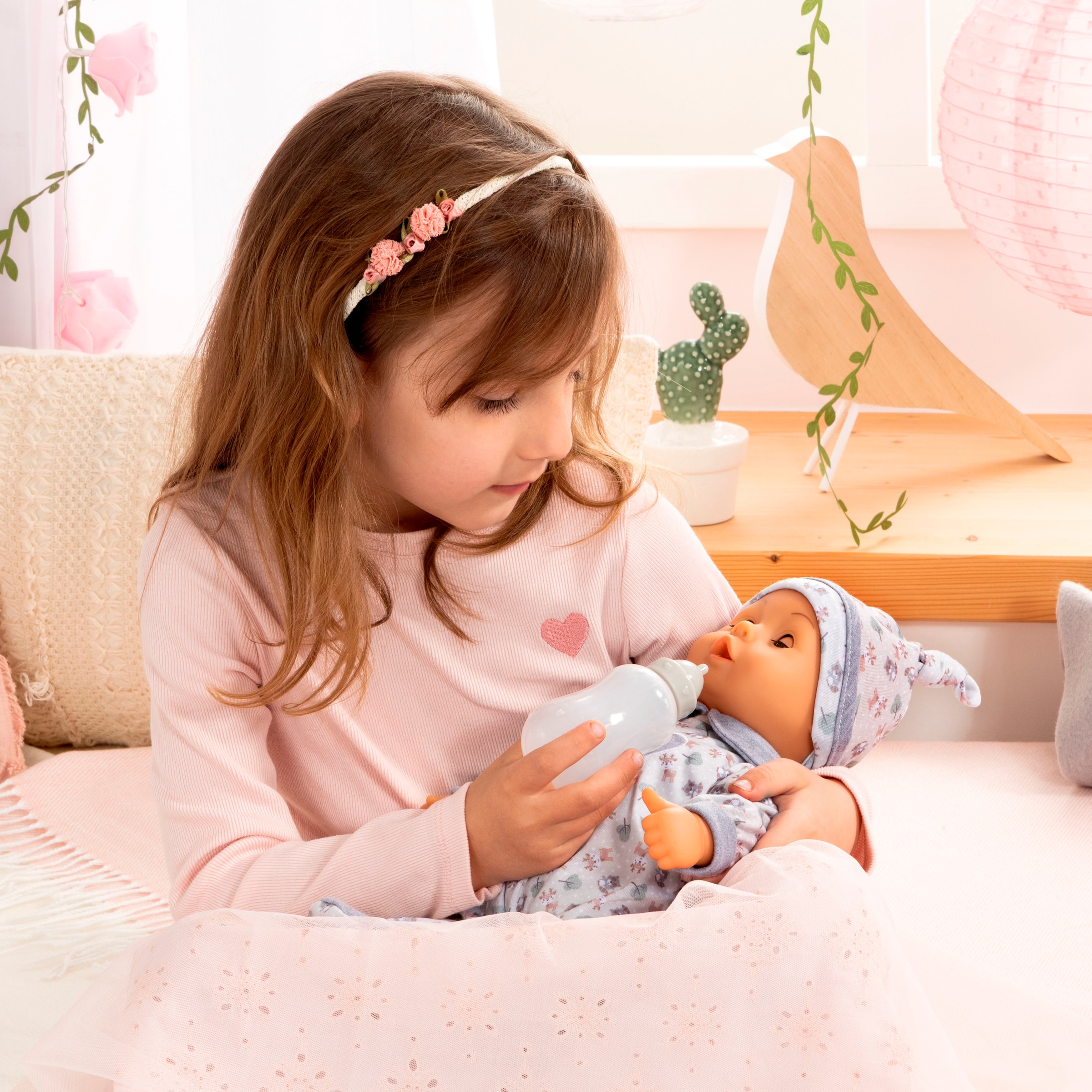 Bayer Poupée bébé »First Words Baby, 38 cm, grau« mit Schlafaugen und Babygeräuschen