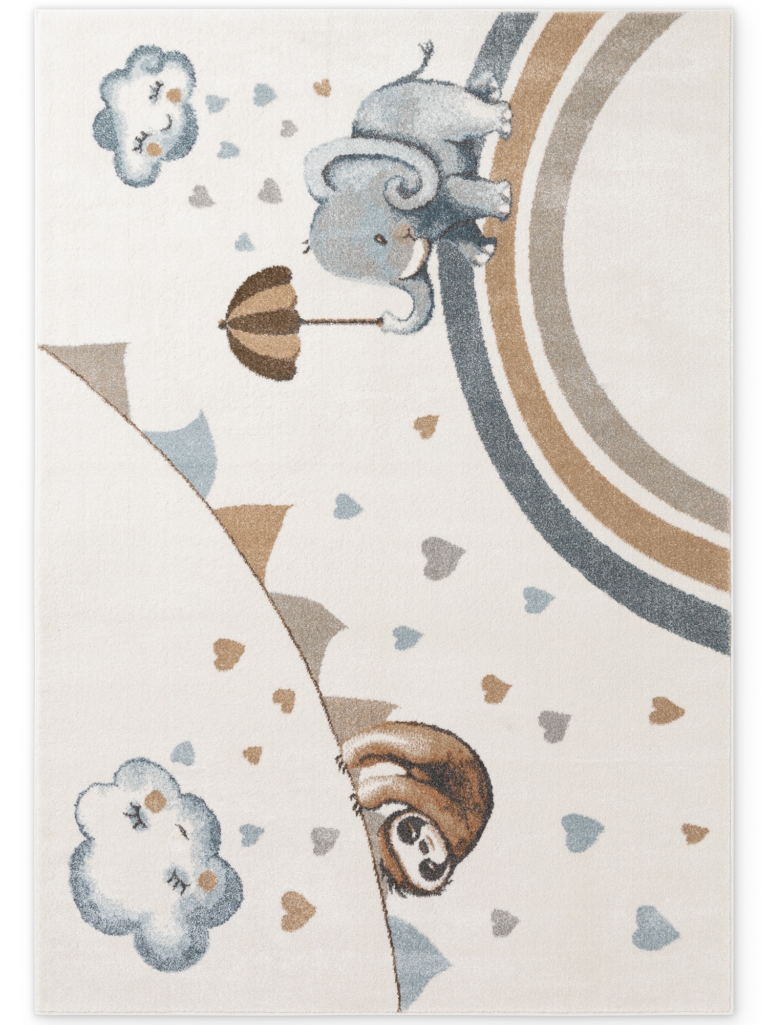 THE RUGS Villeroy & Boch Elephant Rainy Boho Rug & Runner Kids Rug in Cream | Size: 160cm x 230cm