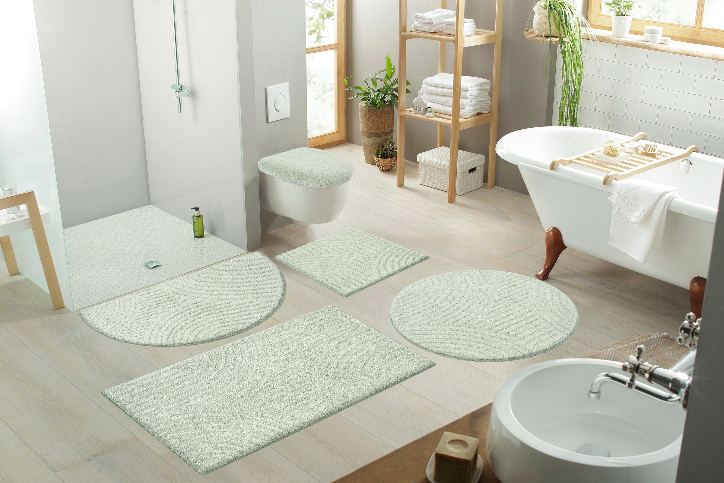 my home Badematte »Ognon, Scandi, Boho, modernes Muster« Höhe 15 mm rutschhemmend beschichtet fussbodenheizungsgeeignet | schnell trocknend | strapazierfähig Badteppich, Uni Farben, Hoch-Tief-Effekt