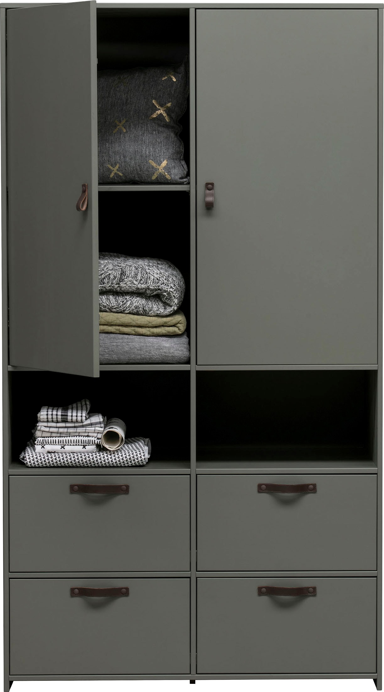 WOOOD Garderobenschrank »Stage FSC®-Kiefernholz Schutzlackiert, H 185 x B 103 x T 40 cm« Ledergriffe, kombinierbar, einfach zu montierbar, pfleigleicht