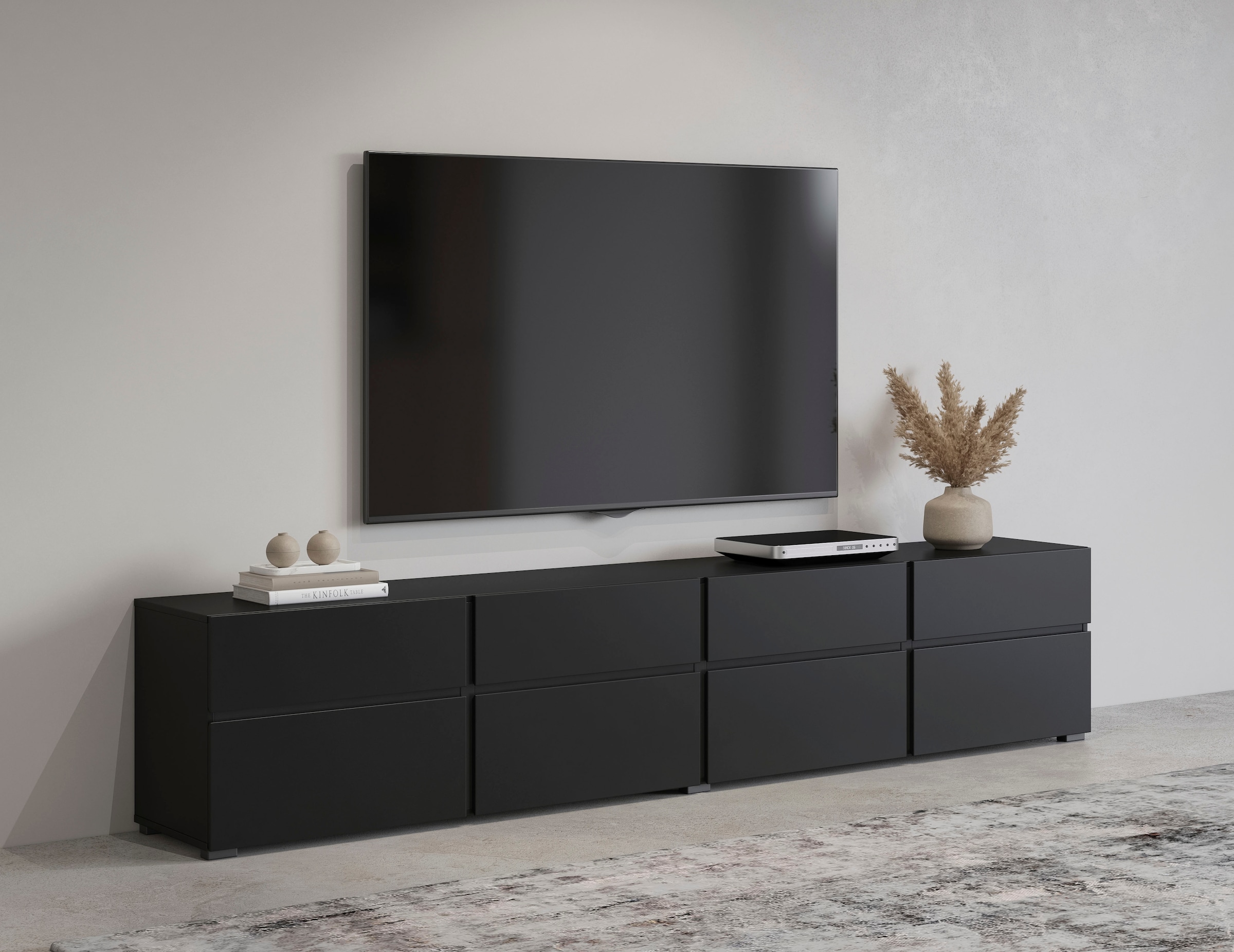 GOODproduct Lowboard »Cross, moderne grifflose TV-Kommode,4 Klappen/4 Schubkästen« Breite 225 cm, TV-Schrank mit viel Stauraum, TV-Board