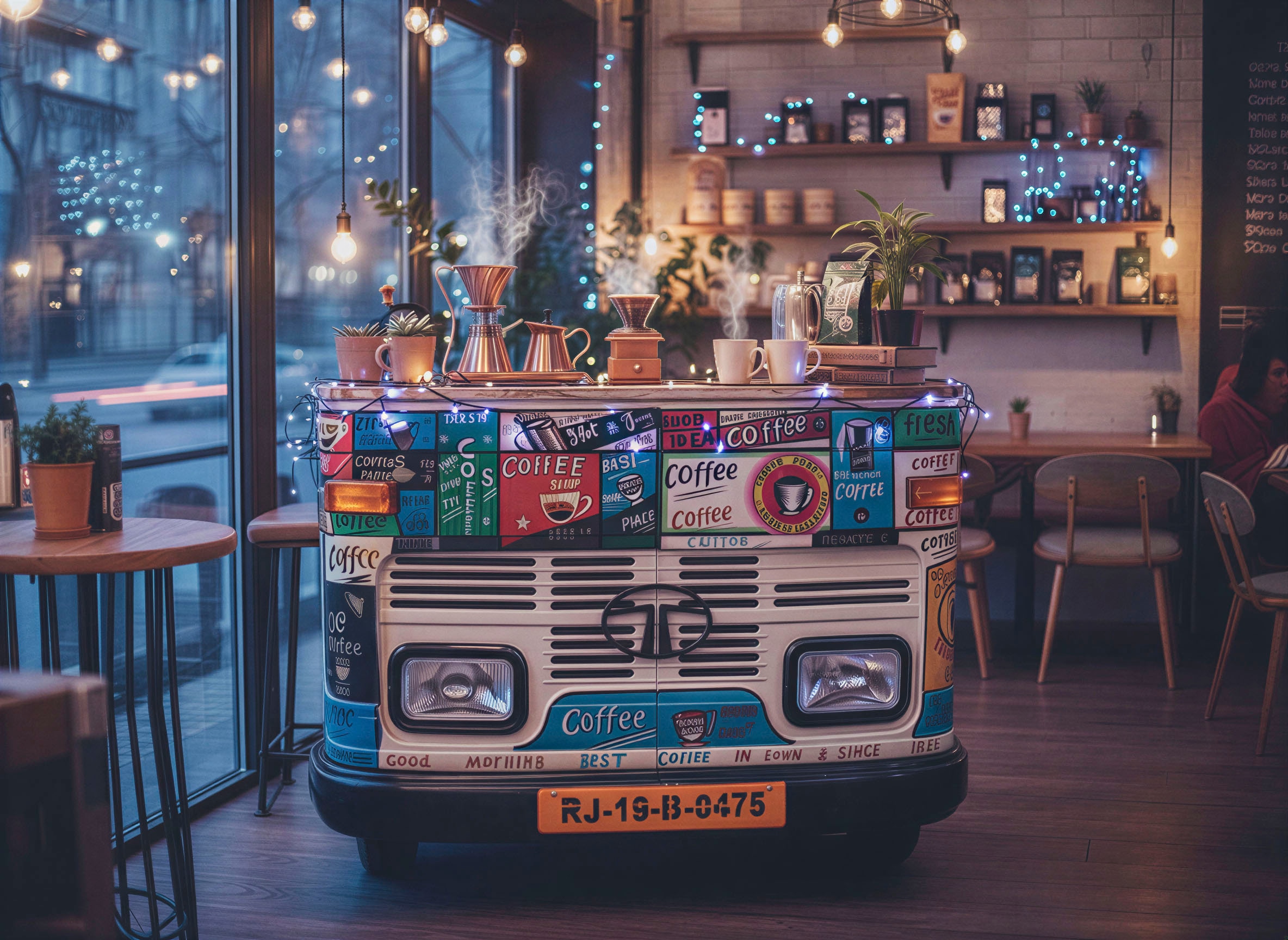 SIT Bartisch »Tokio LKW-Theke aus Altholz & Metall – Unikat im Industrial-Design« Recycelte Tata-LKW-Front mit Ablage & Flaschenhalterungen