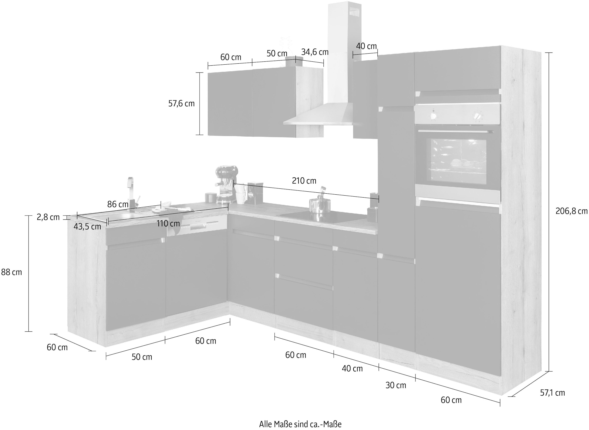 OPTIFIT Cuisine d'angle »Roth« Stellmasse 300x175 cm, wahlweise mit E-Geräten, mit Apothekerschrank