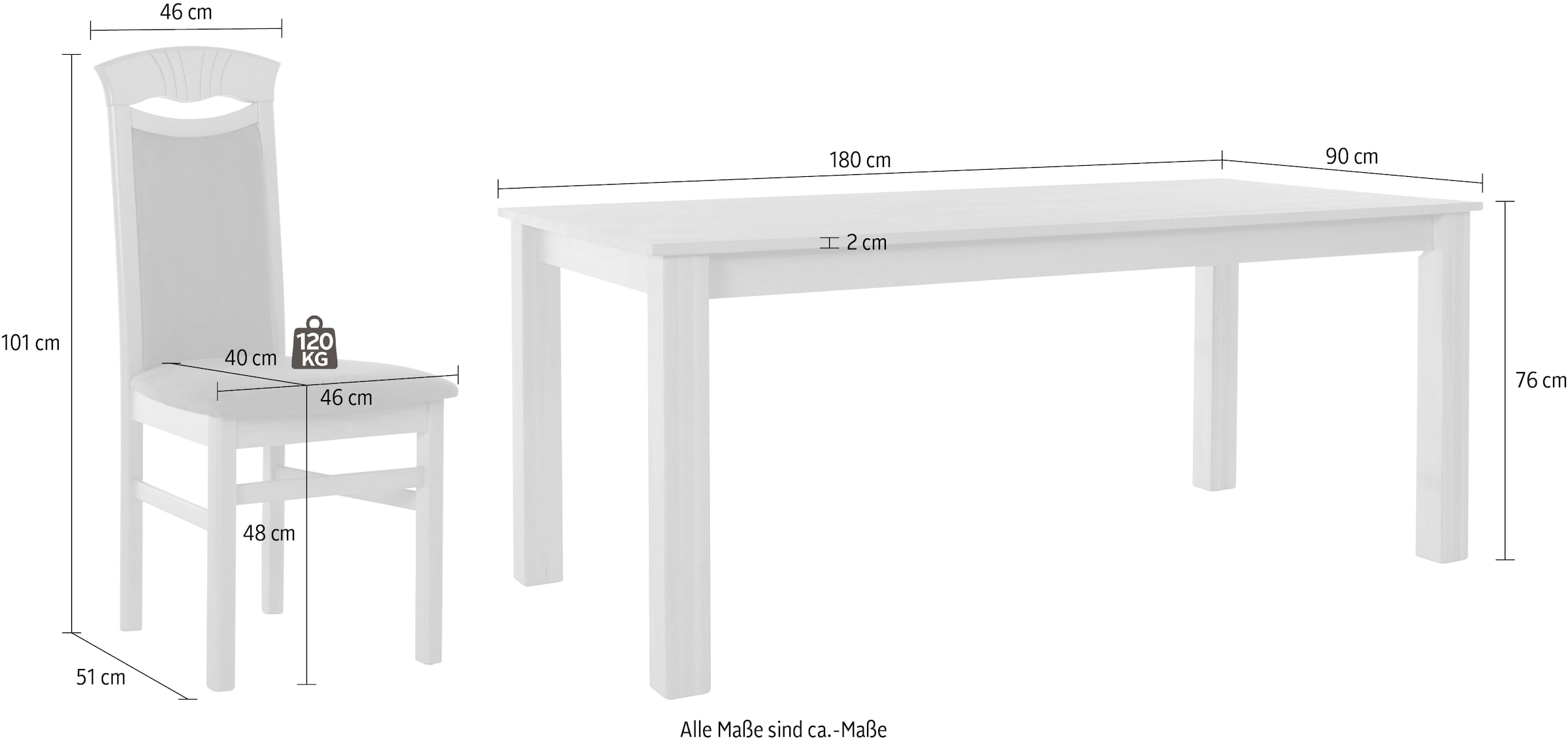 Home affaire Essgruppe »Luisa + Franz Set«, (Set, 7 tlg., 7tlg), Buche Massivholz