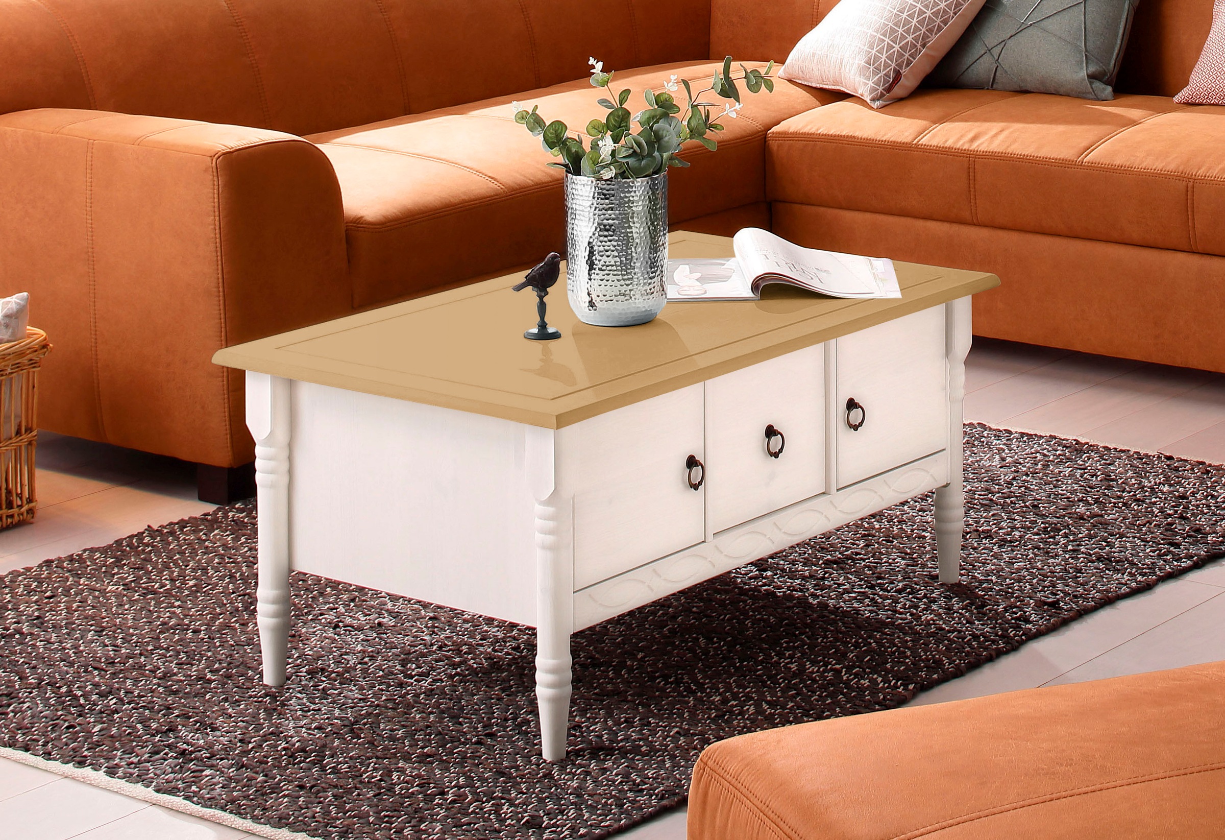 OTTO home Couchtisch "Indra" aus massiver Kiefer, FSC, mit Stauraum, dezentes Ornament