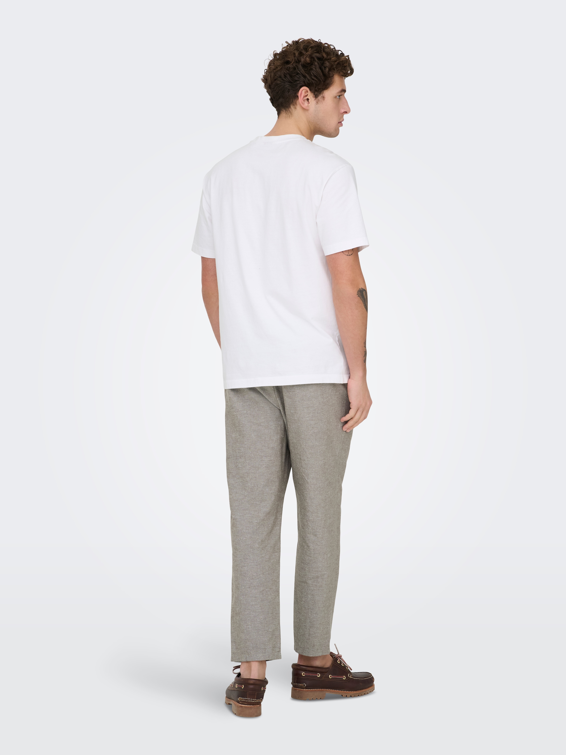 ONLY & SONS Pantalon à enfiler »ONSLINUS CROP 0007 COT LIN PNT NOOS«  coton avec lin, ceinture élastique et cordon