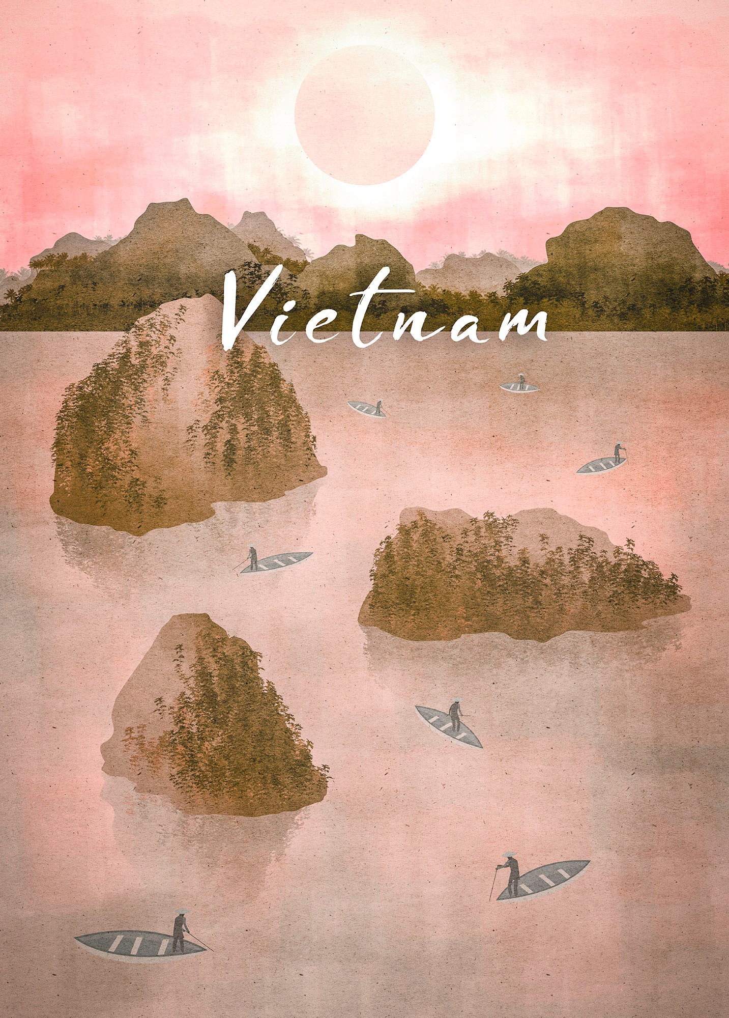 Image of Komar Wandbild »Vintage Travel Vietnam«, (1 St.), Deutsches Premium-Poster Fotopapier mit seidenmatter Oberfläche und hoher Lichtbeständigkeit. Für fotorealistische Drucke mit gestochen scharfen Details und hervorragender Farbbrillanz. bei Ackermann Versa