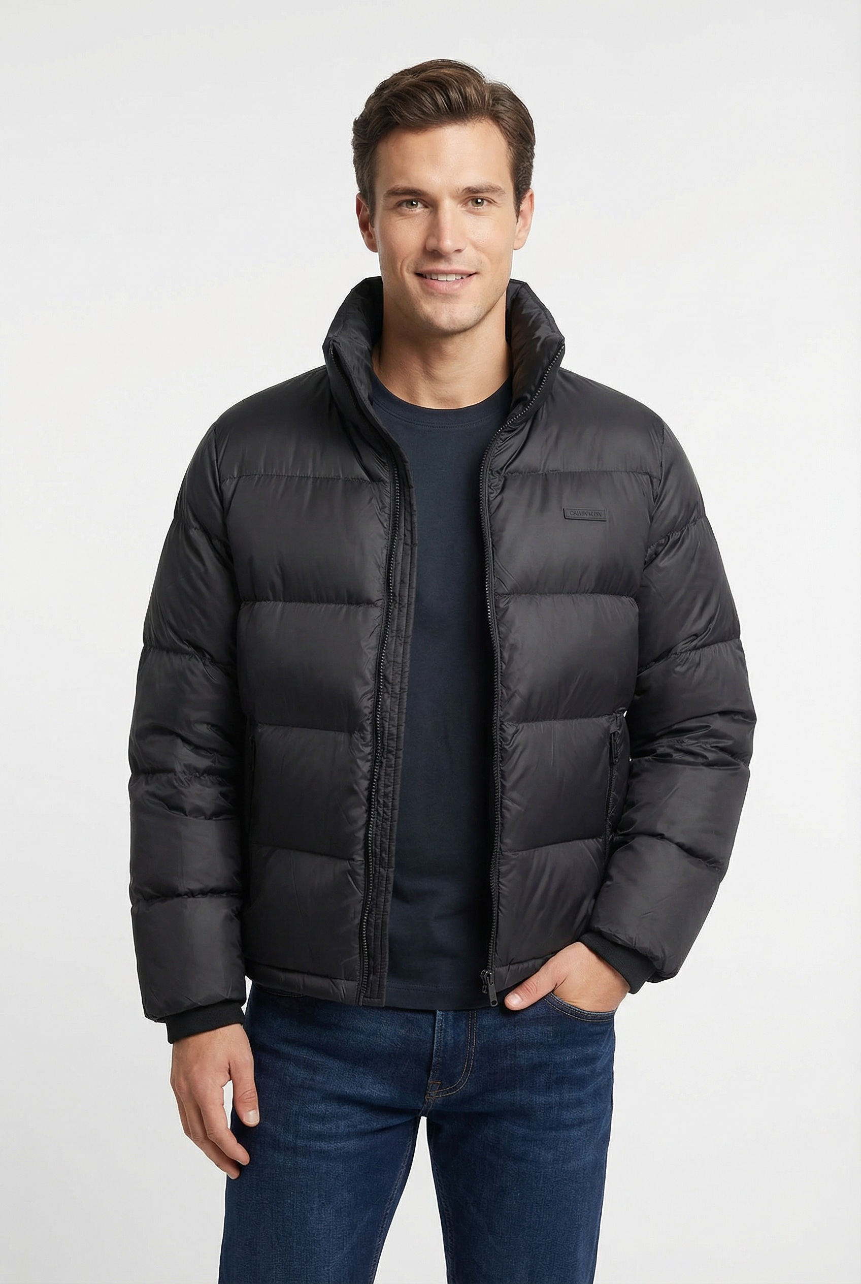 Image of Calvin Klein Steppjacke "LS MDWT NYLON CHNNL DOWN PUFFER" ohne Kapuze Mit Rundhalsaussschnitt, regular fit