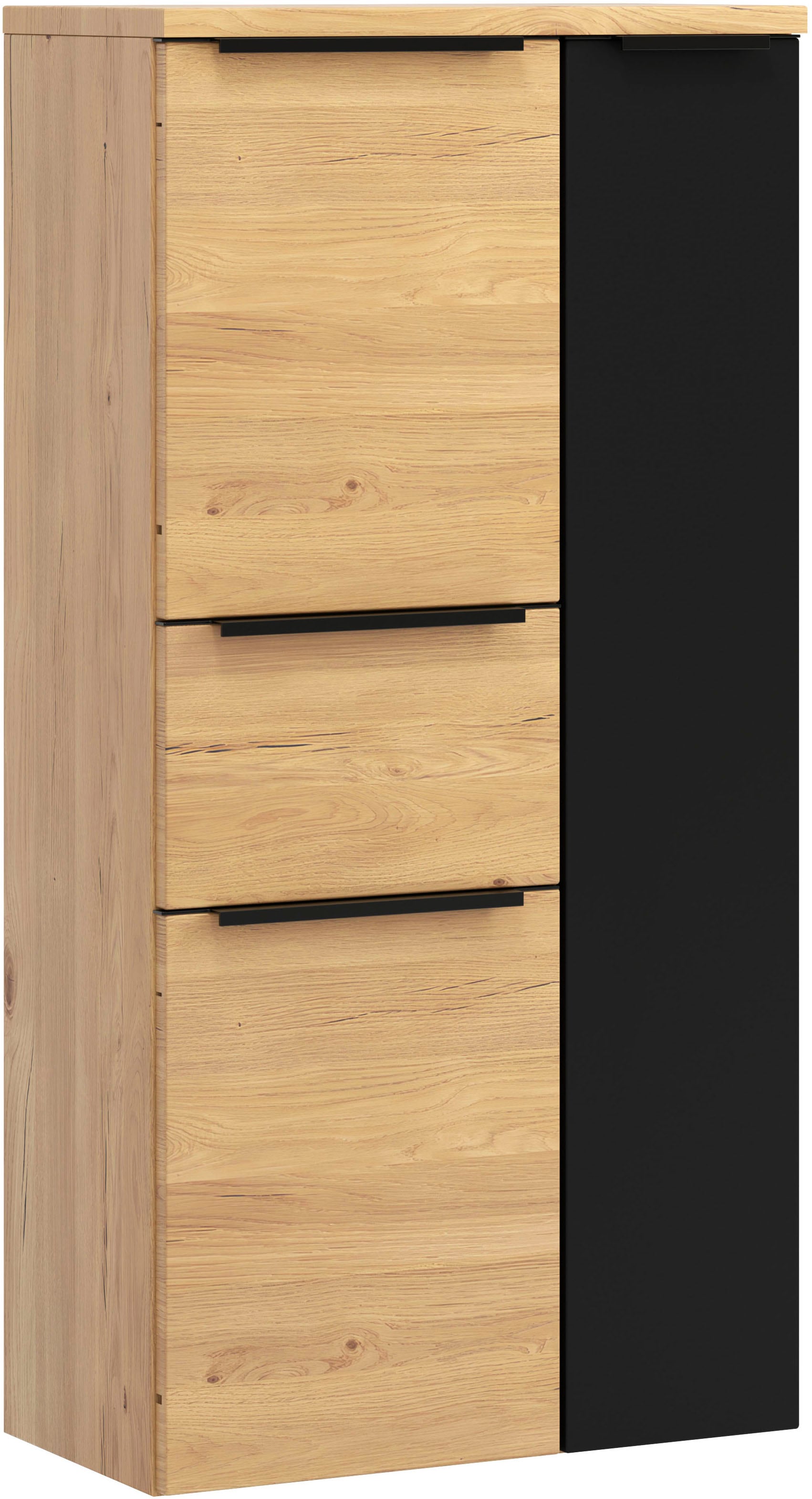 welltime Armoire intermédiaire »MAILAND, Softclose-Auszug, gedämpfte Scharniere, hochwertiges MDF« Dimensions (L/H/P) env. 65/130/35 cm,  chêne sauvage, charnières amorties et tiroir à fermeture douce