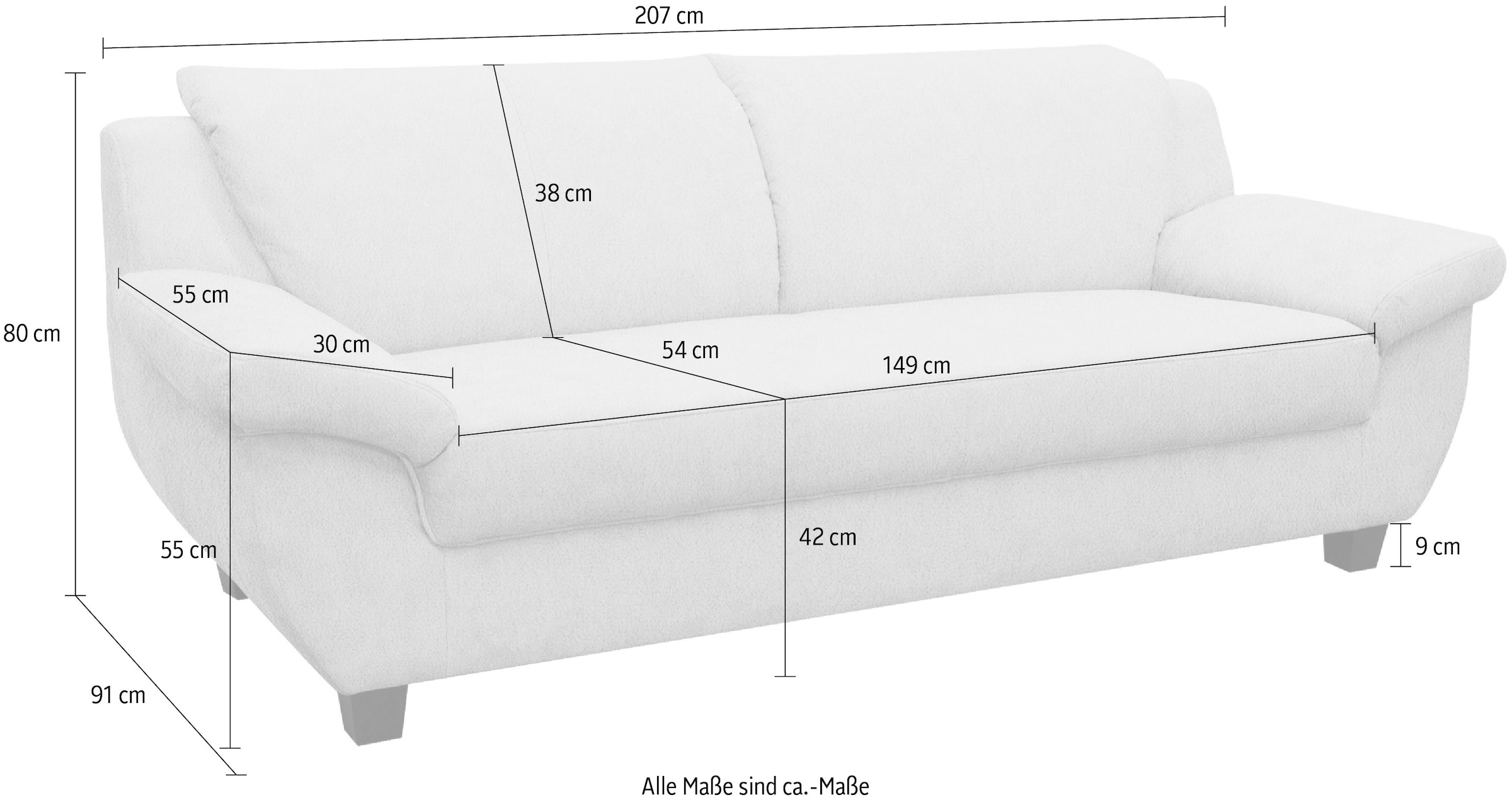 GOODproduct 3-Sitzer »Sillkeborg 207 cm, formschönes Sofa mit dunklen Füssen« aus pflegeleichtem, weichem Luxus-Microfaser