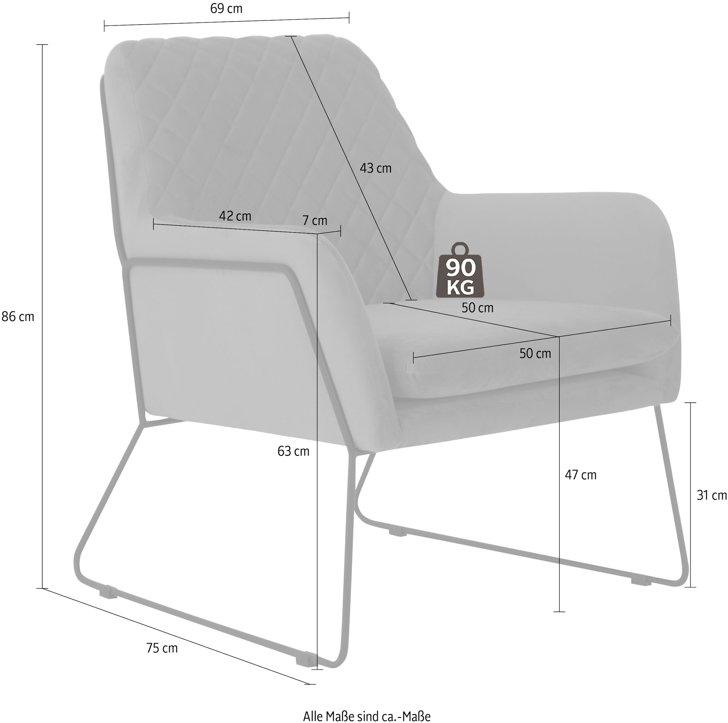 Leonique Sessel »Olo Cocktailsessel« mit Karo-Prägung im Rückenteil und Bügeluntergestell aus Metall