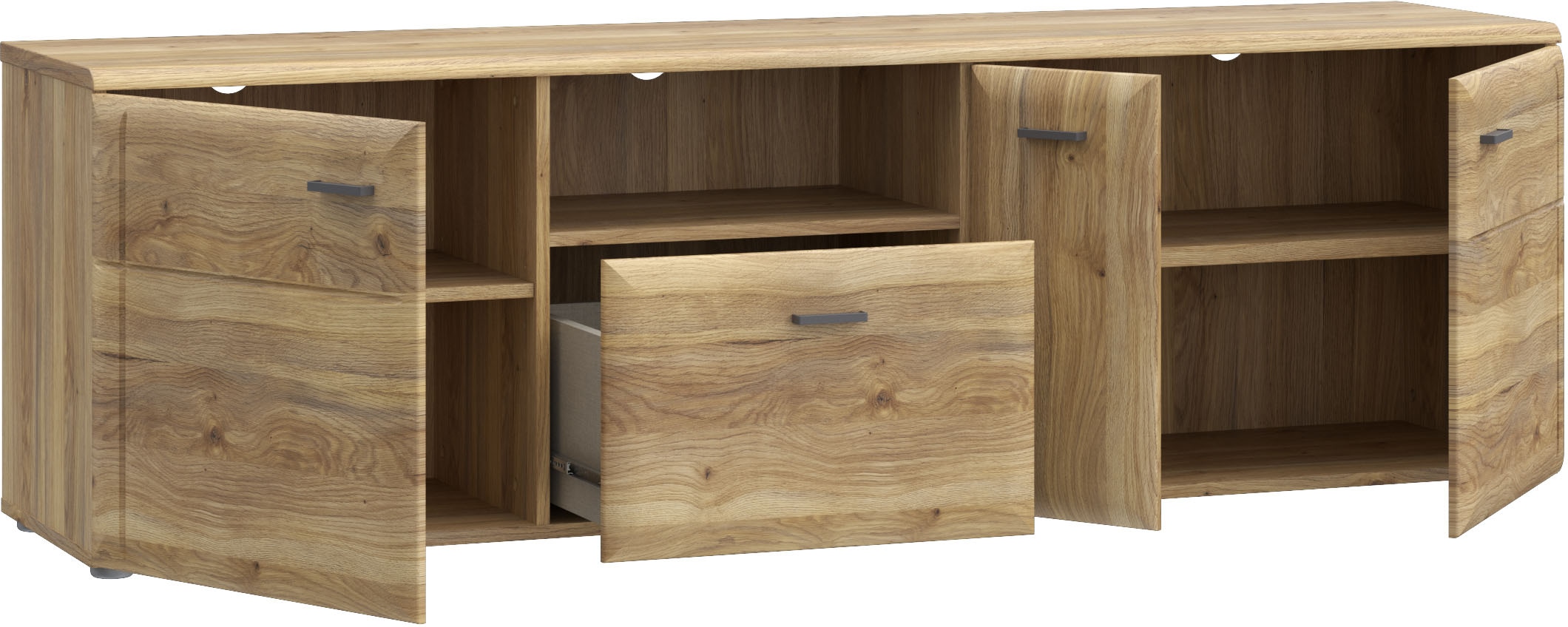 FORTE Lowboard »Akinori TV-Board, TV-Schrank« TV Board, Holzoptik, MDF Front, Metallgriffe, Vollauszug, Soft Close