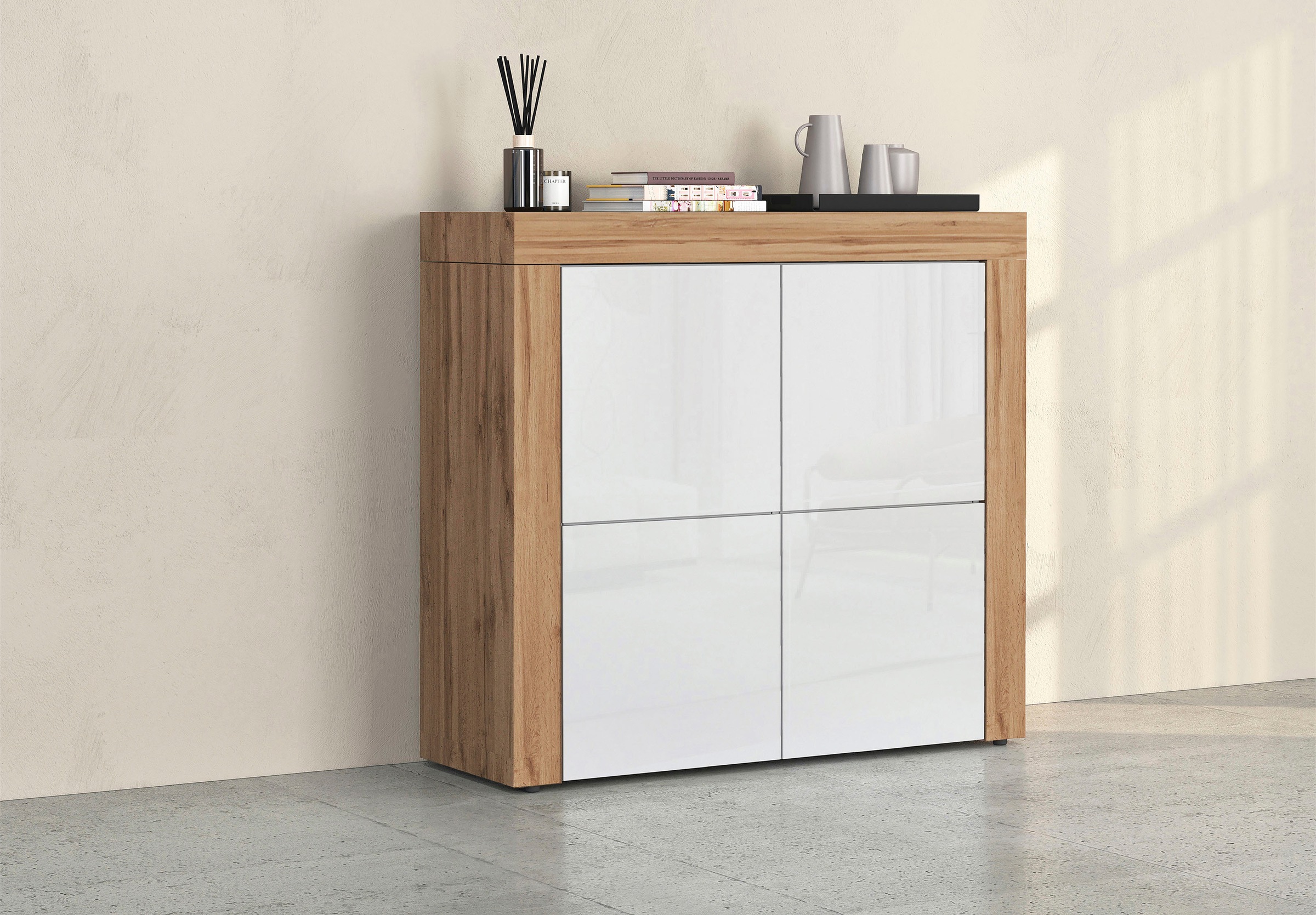 Image of GOODproduct Highboard "CHRONOS Breite 140 cm mit 4 Türen und 8 Fächer Made in Italy" 1 Stk. tlg. Hohes Sideboard, Kommode, Schrank, Grifflos mit Push to Open