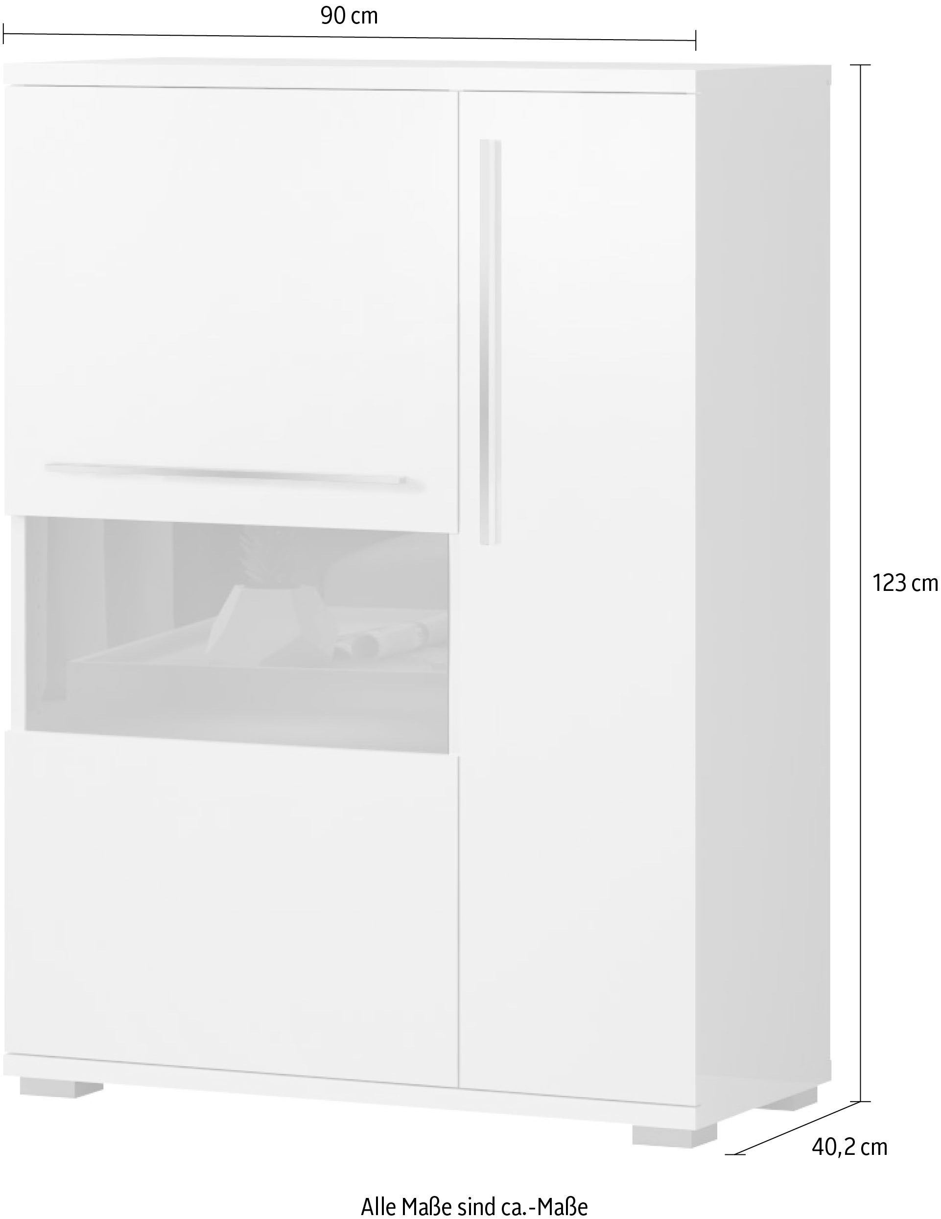 Places of Style Highboard »Piano Vitrine«, (H/B/T): 123/90/40,2cm), UV lackiert, Soft-Close Funktion