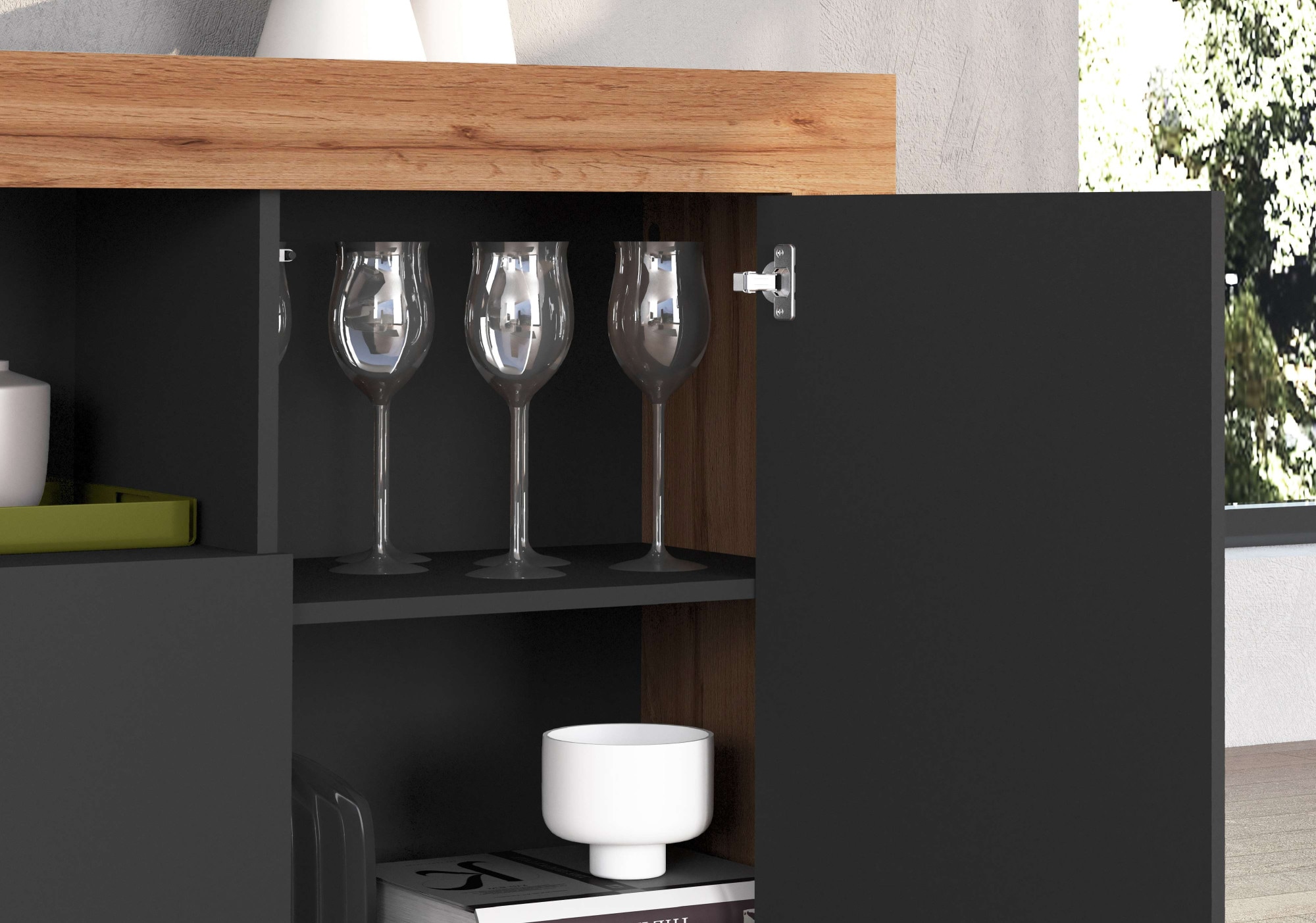 INOSIGN Sideboard »CHRONOS Breite 200 cm mit 4 Türen, 2 offene und 8 geschlossene Fächer«, (1 St.), Sideboard,Kommode, Schrank, Grifflos mit Push to Open, Made in Italy