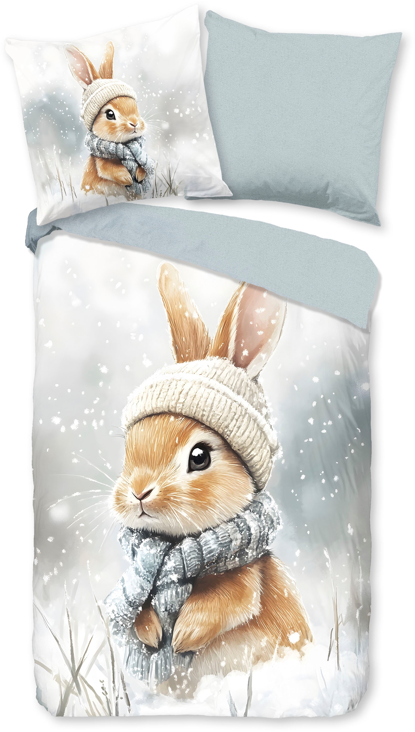 good morning Linge de lit pour enfants »Idun« 2 cuis tlg. Flanell Biber, 135x200, Warm, Reissverschluss, Wende, Kind, Hase
