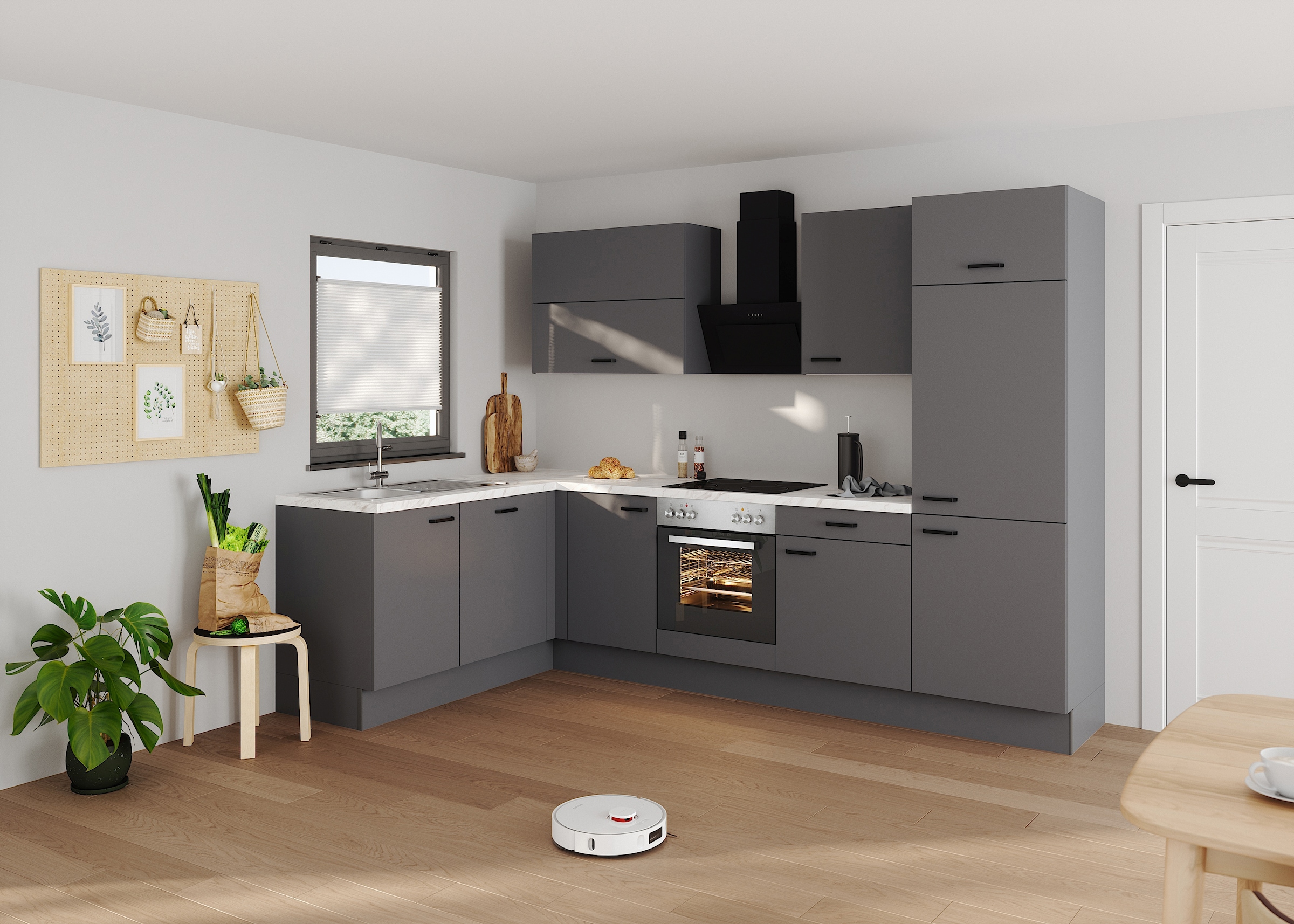 KOCHSTATION Winkelküche »KS-Paula, Stellmasse rechts B/T 295/175 cm, links B/T 175/295 cm« Wahlweise Spüle rechts oder links, mit und ohne E-Geräte