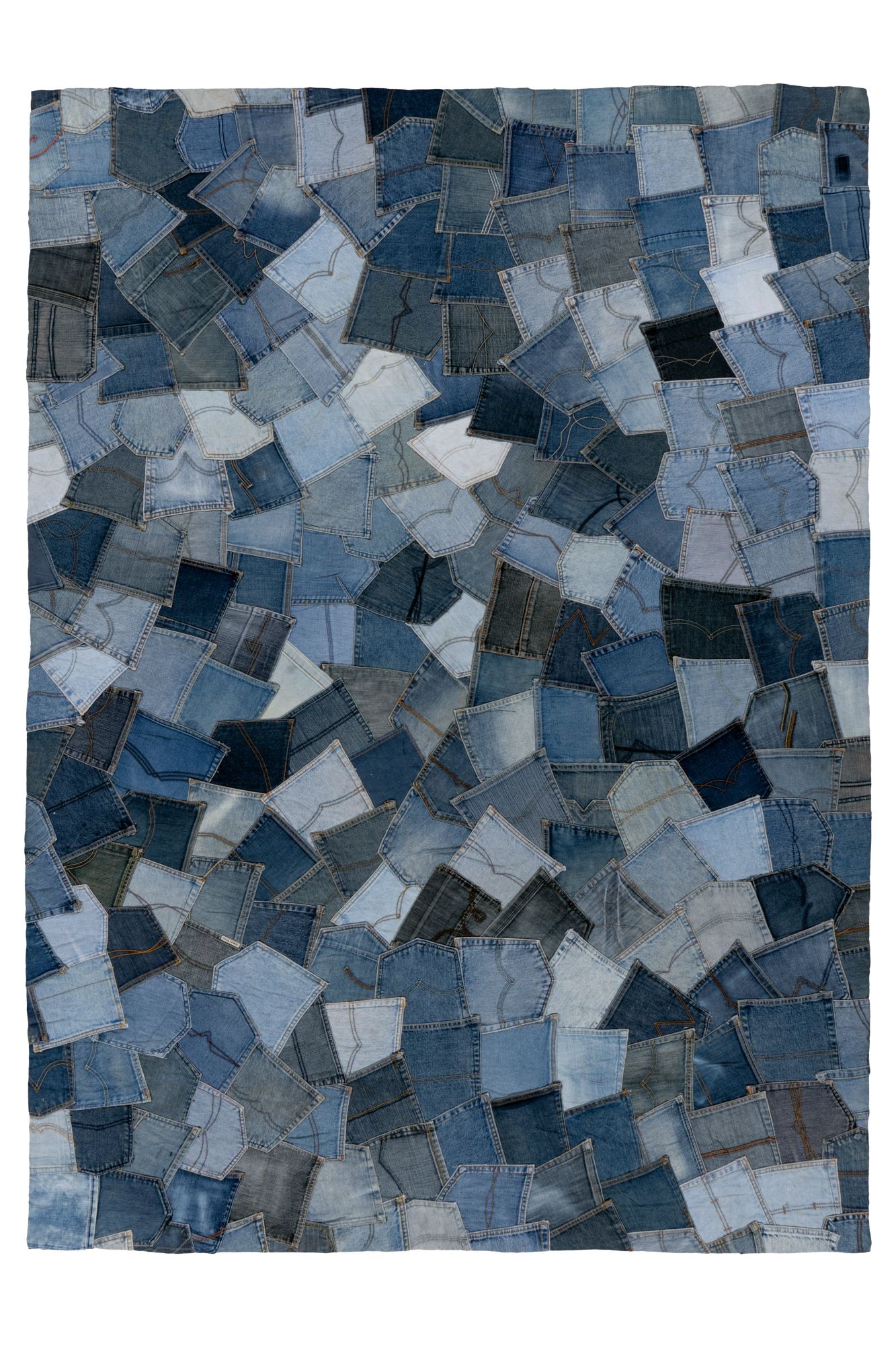 Image of Kayoom Teppich "Urban Denim 490" rechteckig 8 mm Höhe Kurzflor, Patchwork Muster, Modernes Muster, Wolle, Vegan